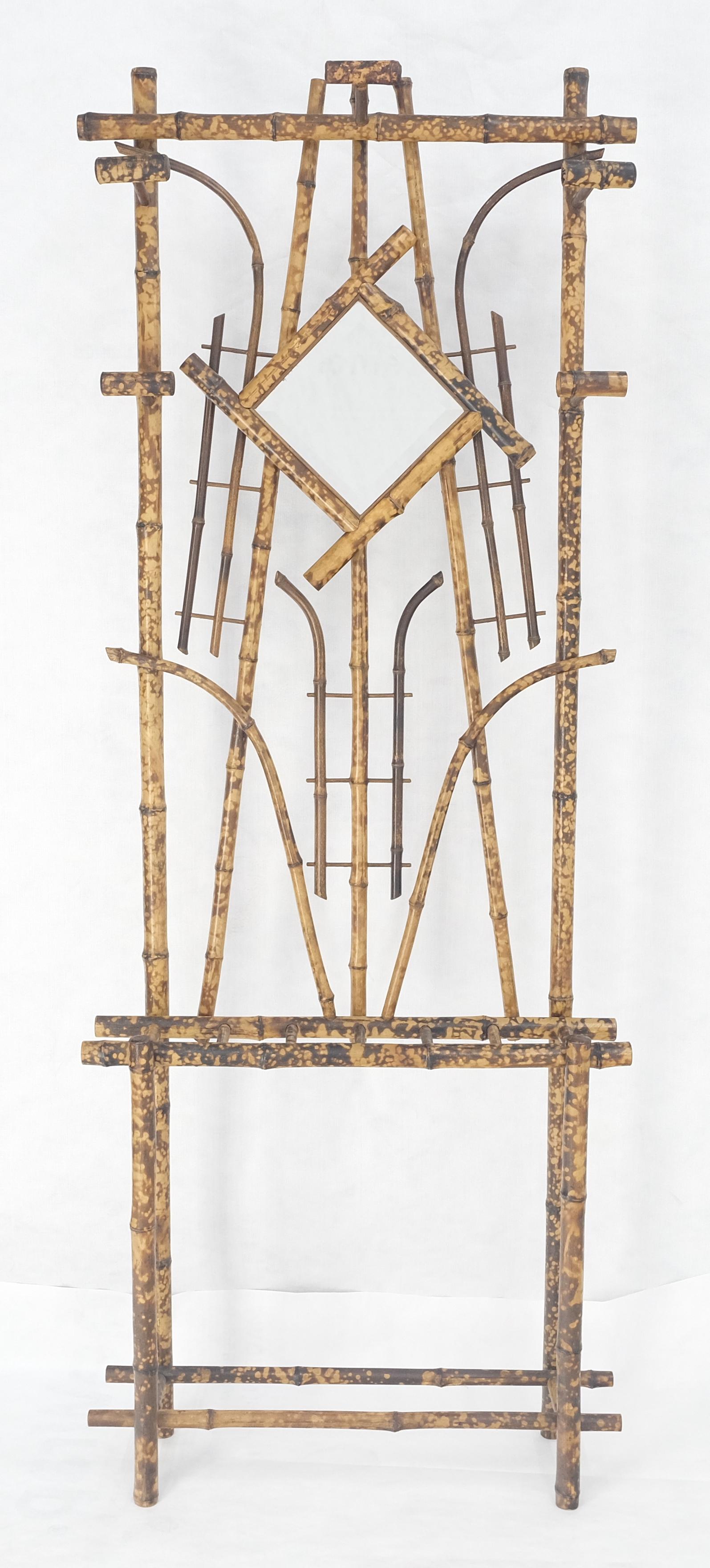 Burnt Bamboo Decorative Wall Coat Rack Mirror Umbrella Stand MINT! For Sale 2