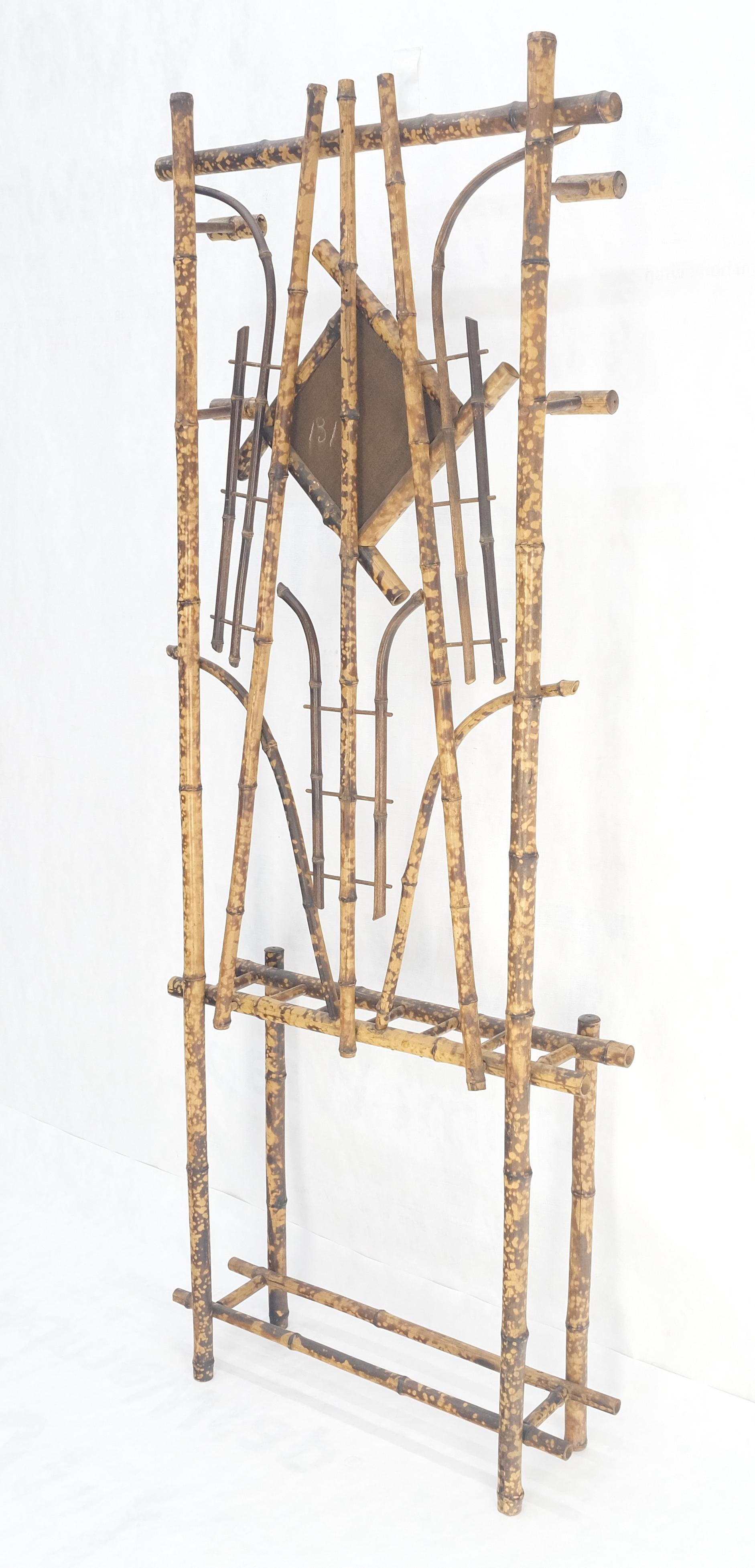 Burnt Bamboo Decorative Wall Coat Rack Mirror Umbrella Stand MINT! For Sale 3