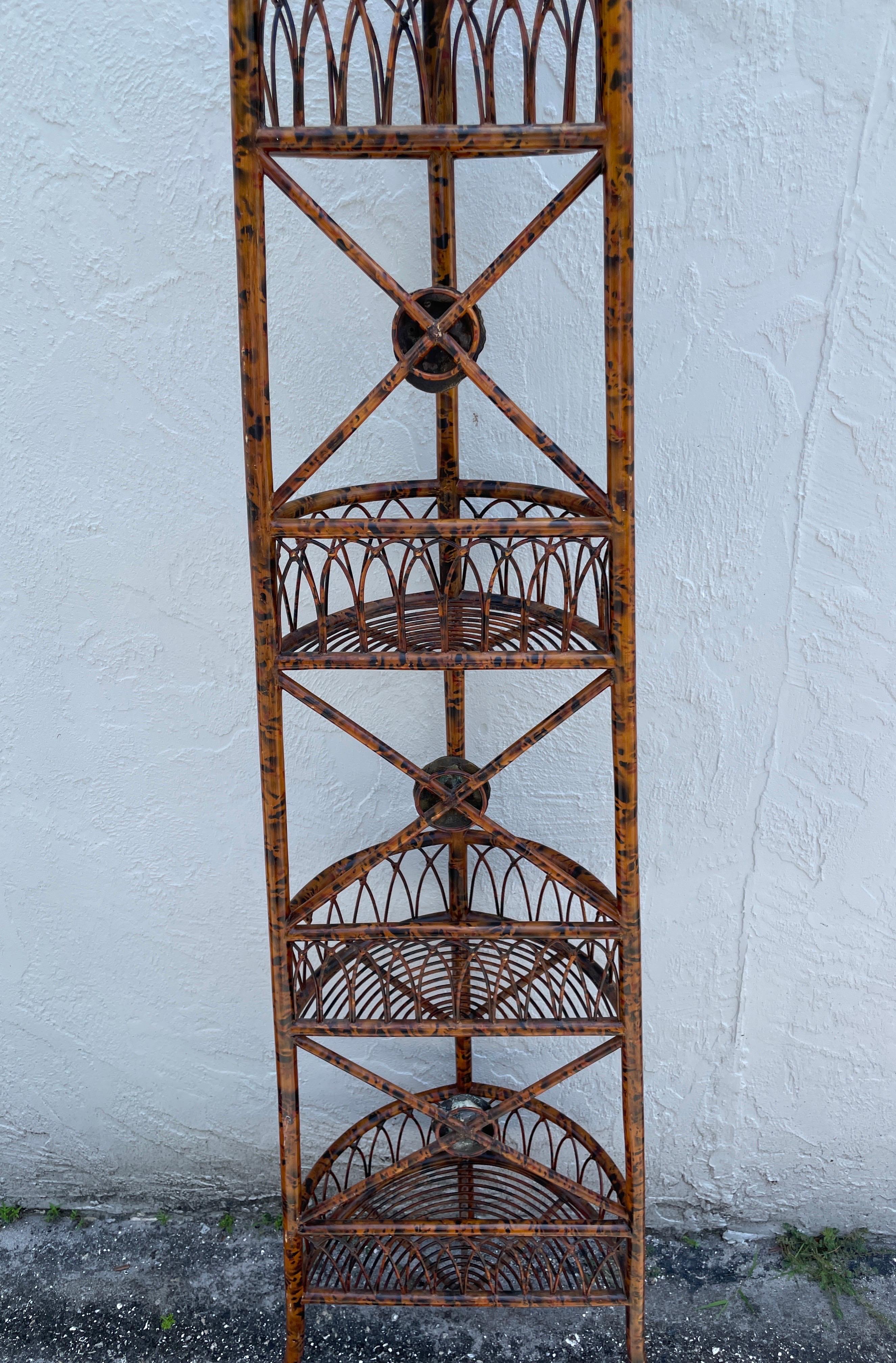 Burnt Bamboo Demi Lune Etagere with Three Shelves For Sale 5