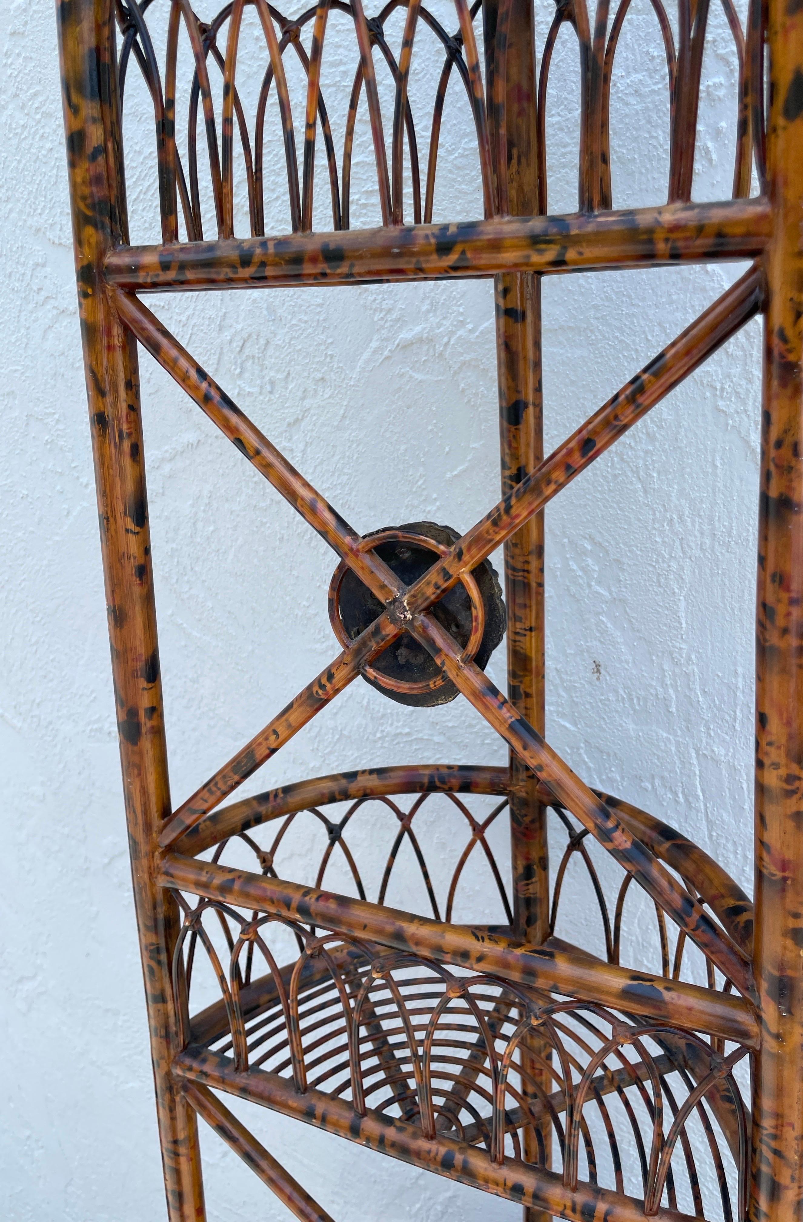 Burnt Bamboo Demi Lune Etagere with Three Shelves For Sale 6