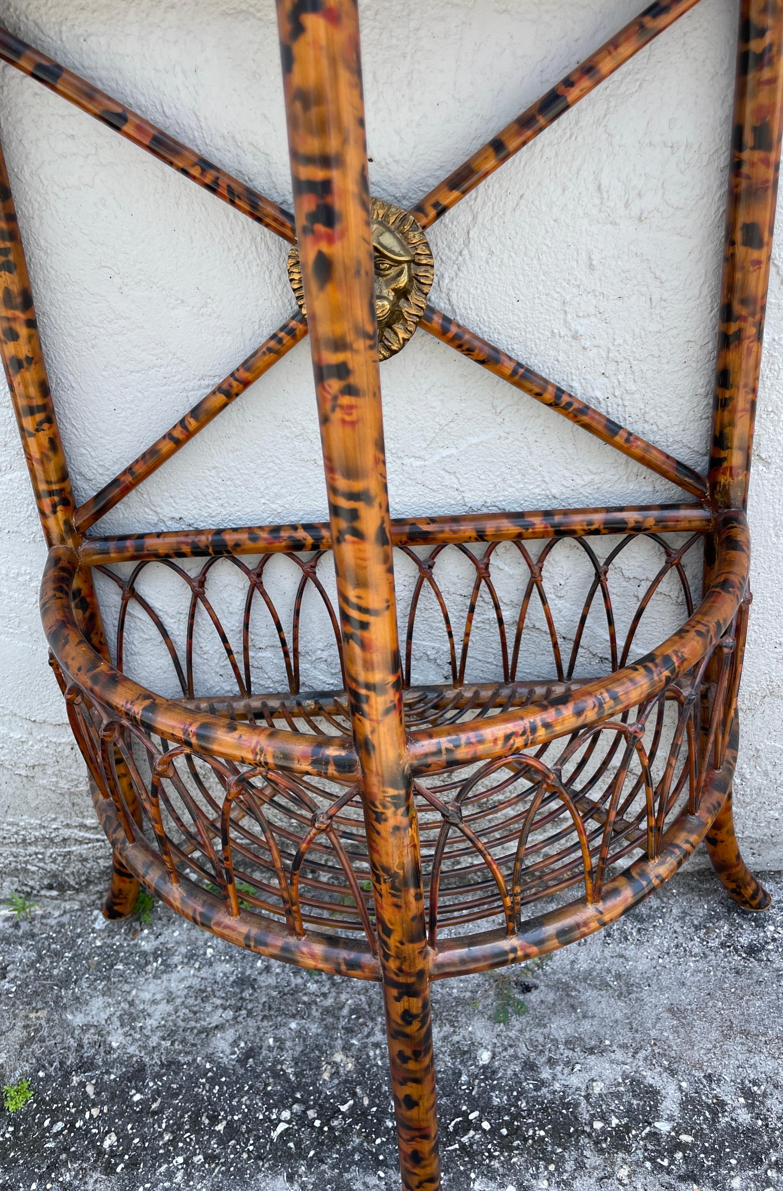 Burnt Bamboo Demi Lune Etagere with Three Shelves In Good Condition For Sale In West Palm Beach, FL