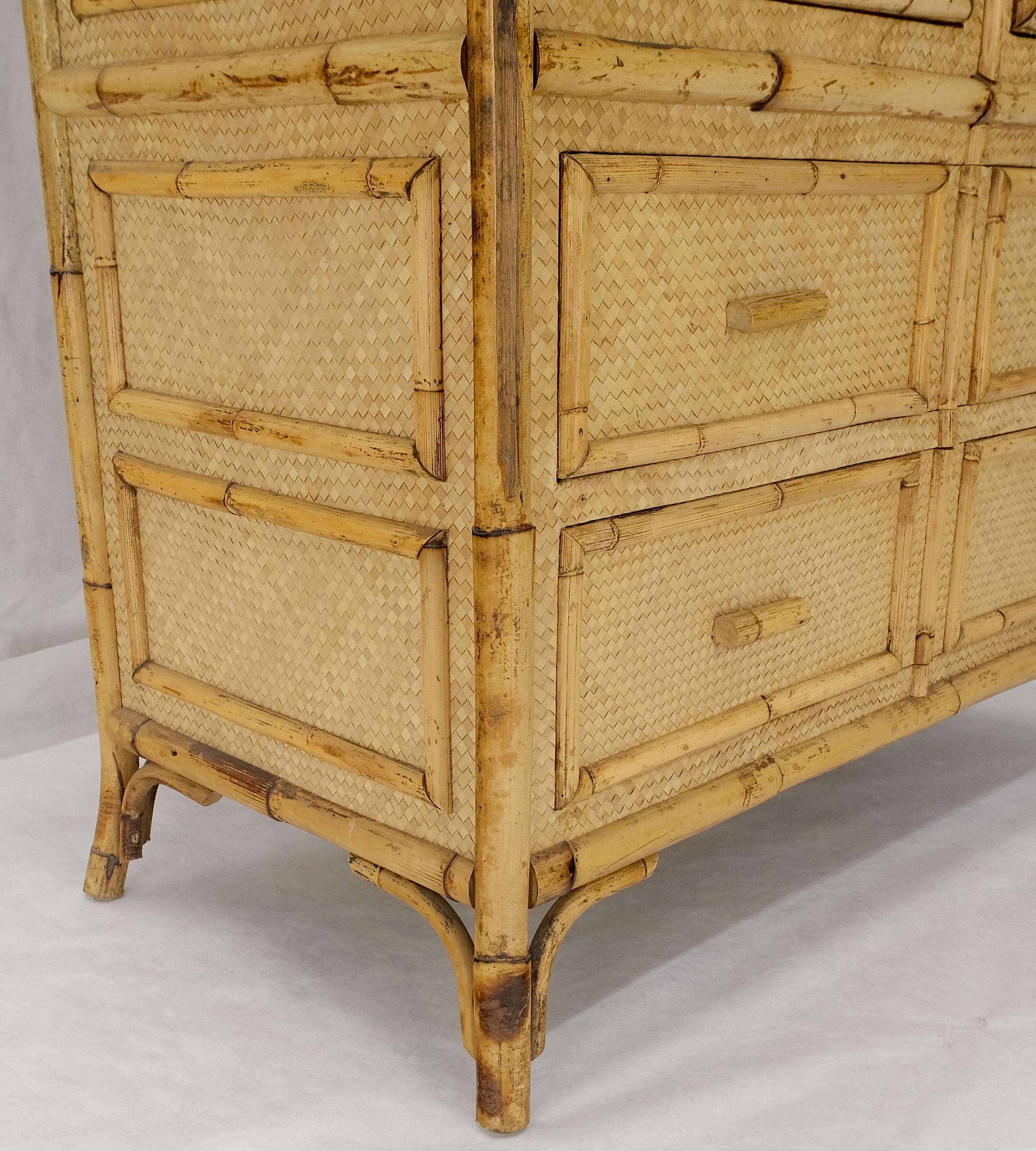 Burnt Bamboo Grass Cloth Two Doors Chifforobe Cabinet Gentleman's Chest Dresser For Sale 4