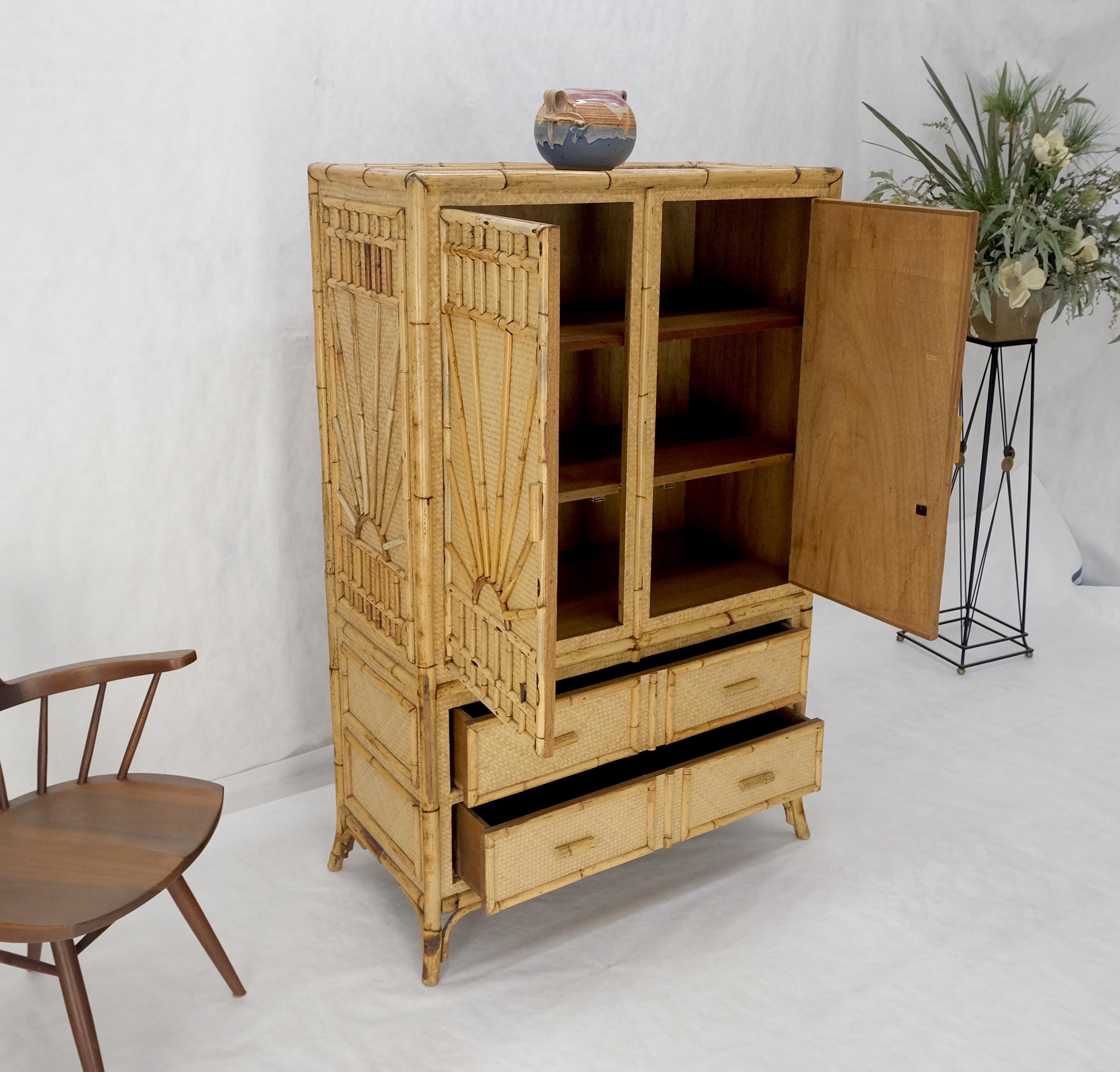 Burnt Bamboo Grass Cloth Two Doors Chifforobe Cabinet Gentleman's Chest Dresser For Sale 5