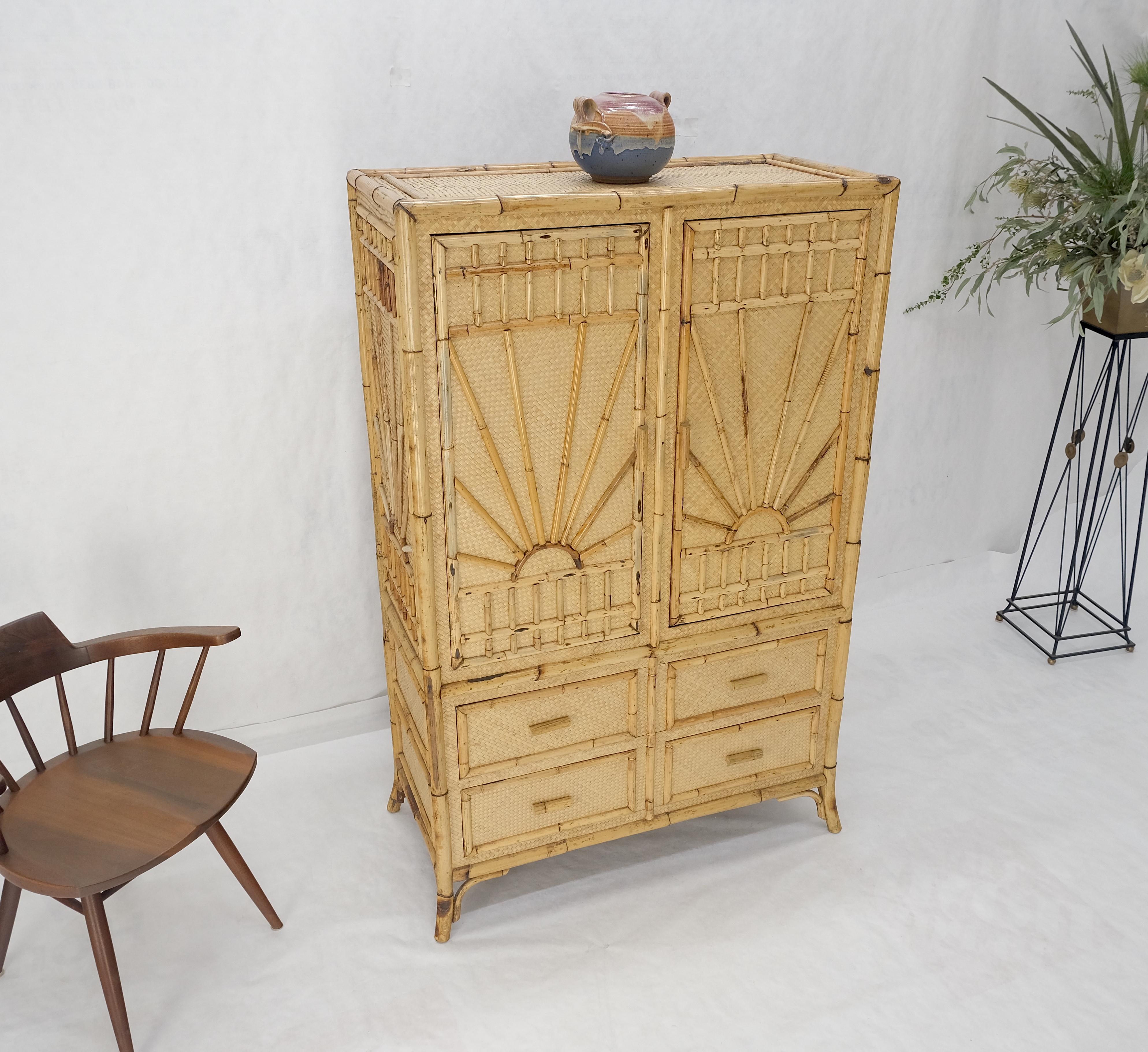 Burnt Bamboo Grass Cloth Two Doors Chifforobe Cabinet Gentleman's Chest Dresser For Sale 6