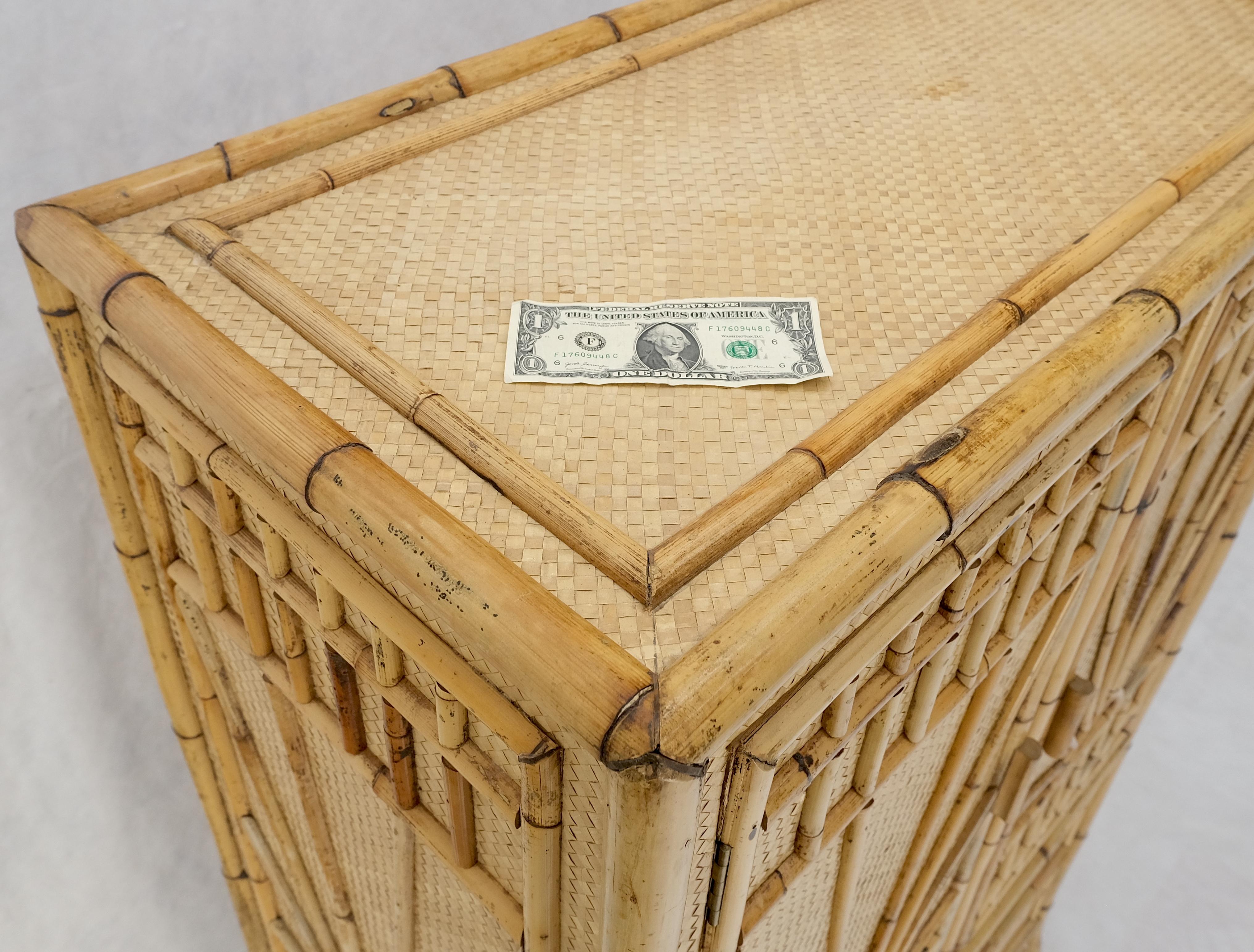 Burnt Bamboo Grass Cloth Two Doors Chifforobe Cabinet Gentleman's Chest Dresser For Sale 7