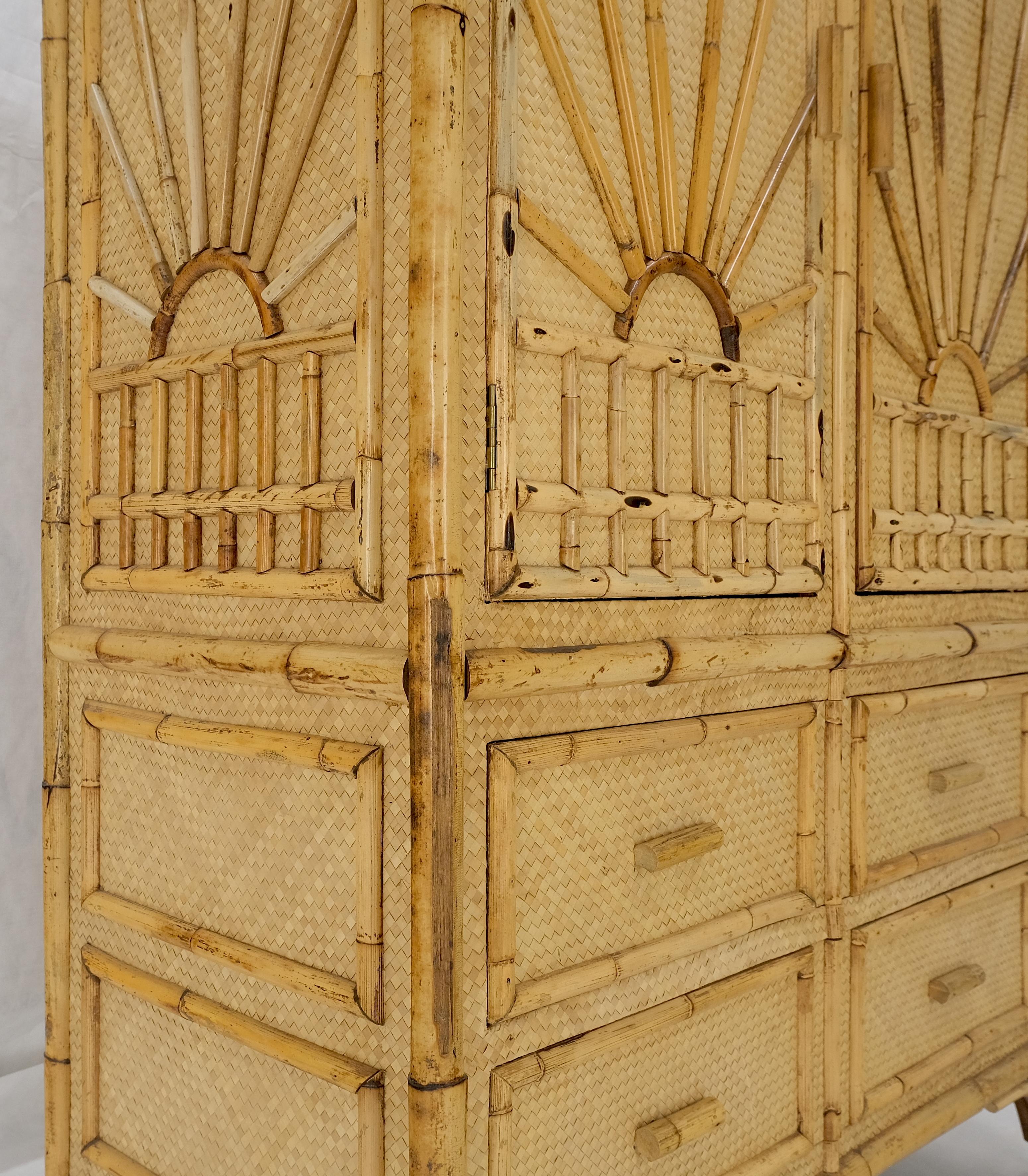 Burnt Bamboo Grass Cloth Two Doors Chifforobe Cabinet Gentleman's Chest Dresser Drawers MINT!
