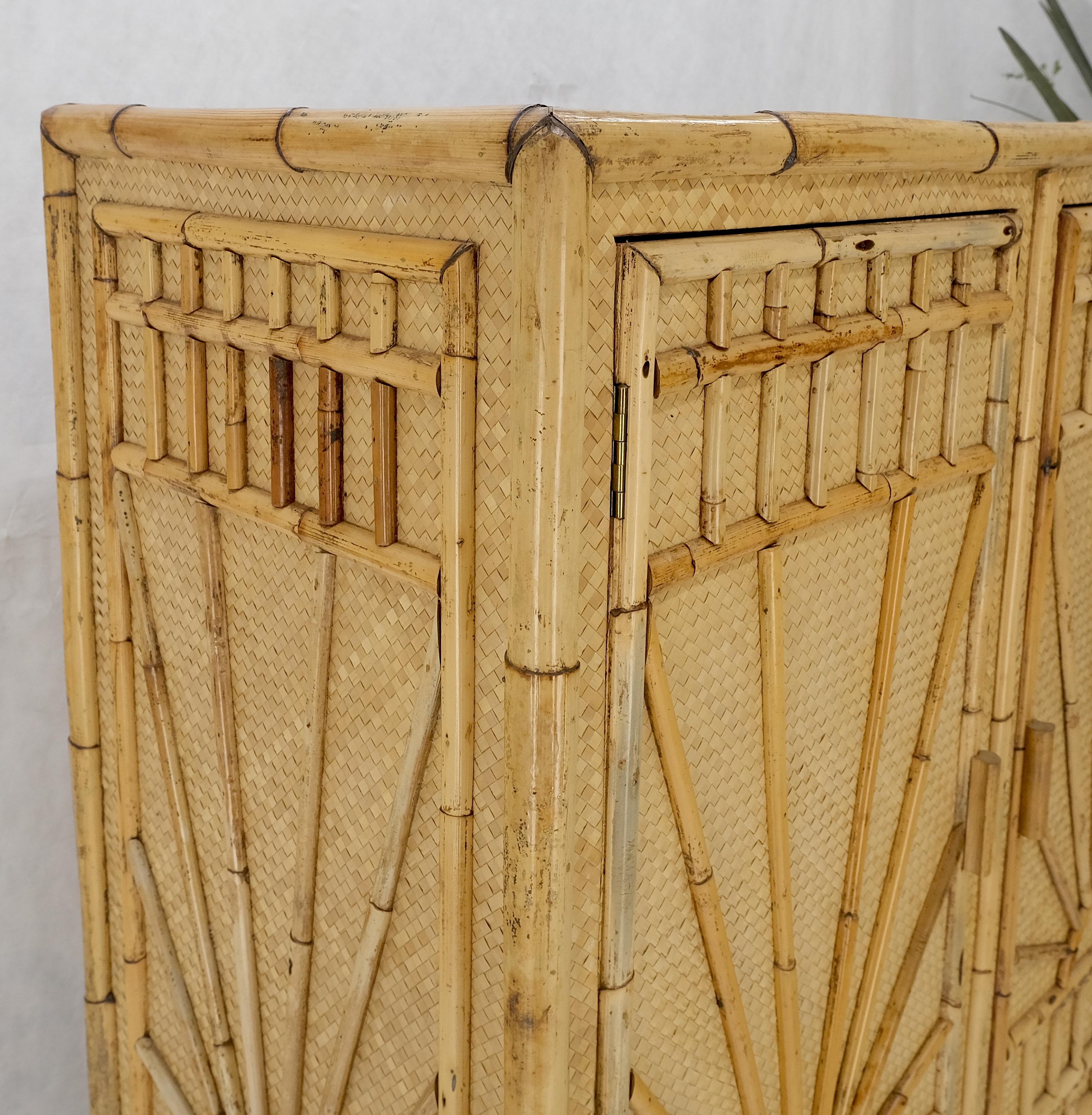 20th Century Burnt Bamboo Grass Cloth Two Doors Chifforobe Cabinet Gentleman's Chest Dresser For Sale
