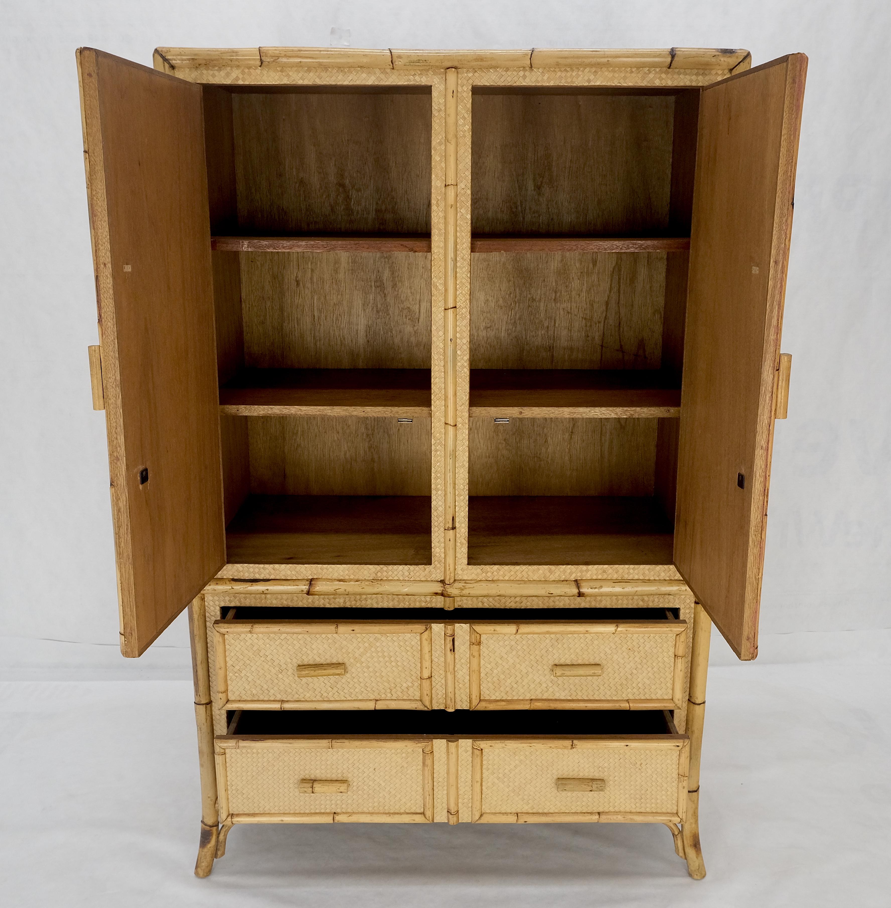 Burnt Bamboo Grass Cloth Two Doors Chifforobe Cabinet Gentleman's Chest Dresser For Sale 1