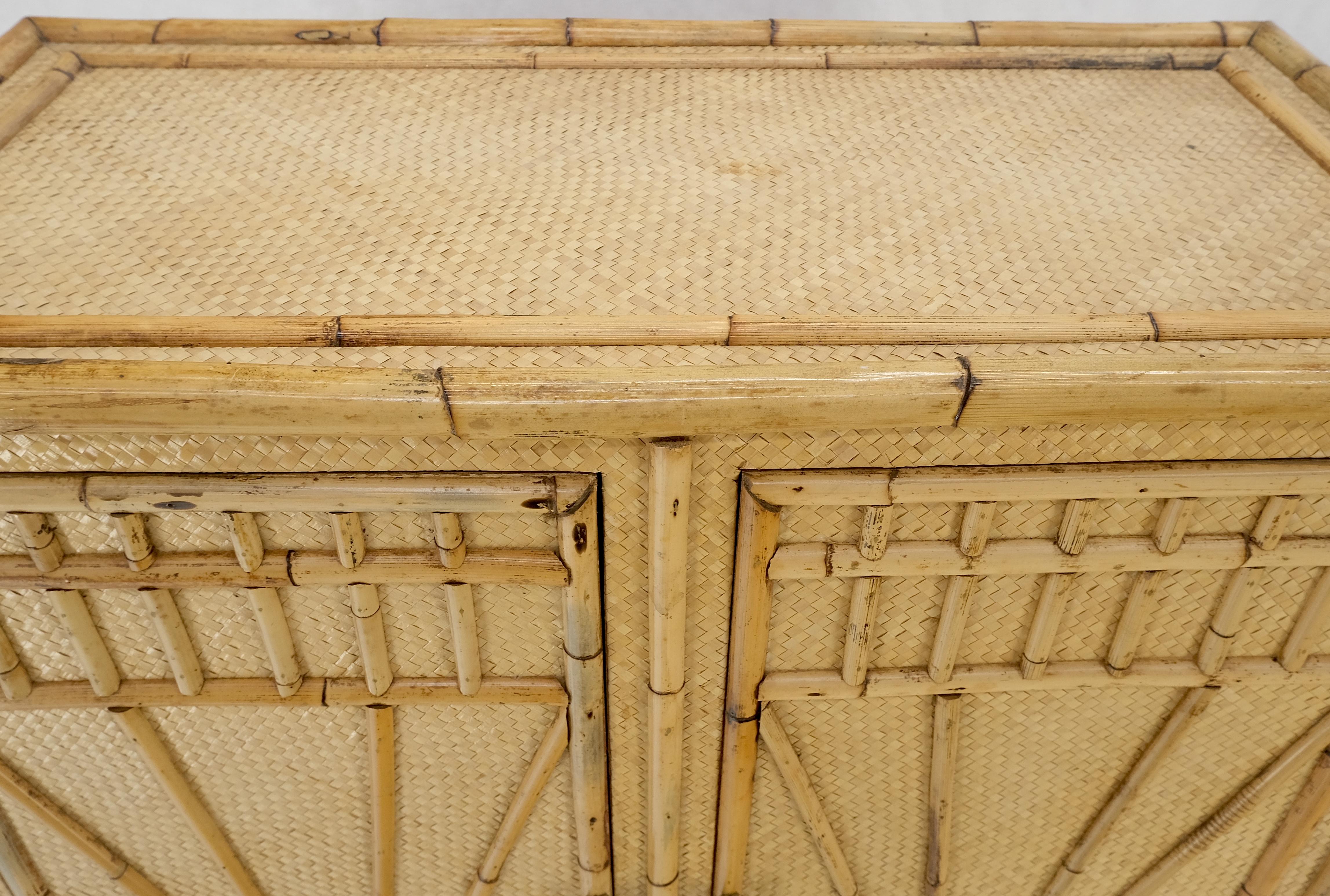 Burnt Bamboo Grass Cloth Two Doors Chifforobe Cabinet Gentleman's Chest Dresser For Sale 2