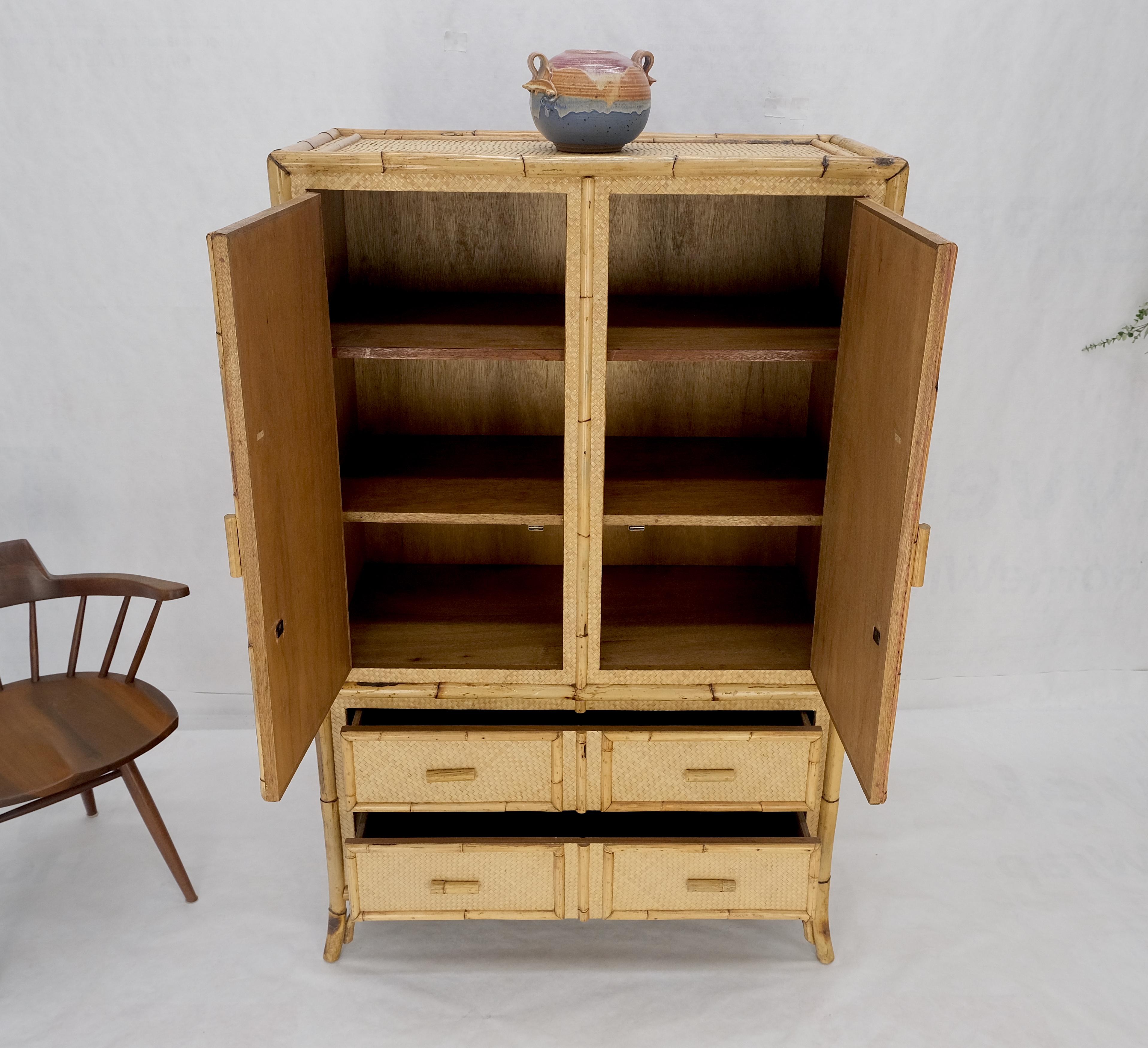 Burnt Bamboo Grass Cloth Two Doors Chifforobe Cabinet Gentleman's Chest Dresser For Sale 3