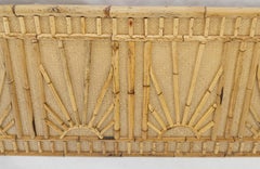 Burnt Bamboo & Grasscloth Sun Burst Pattern Queen Size Headboard Bed MINT