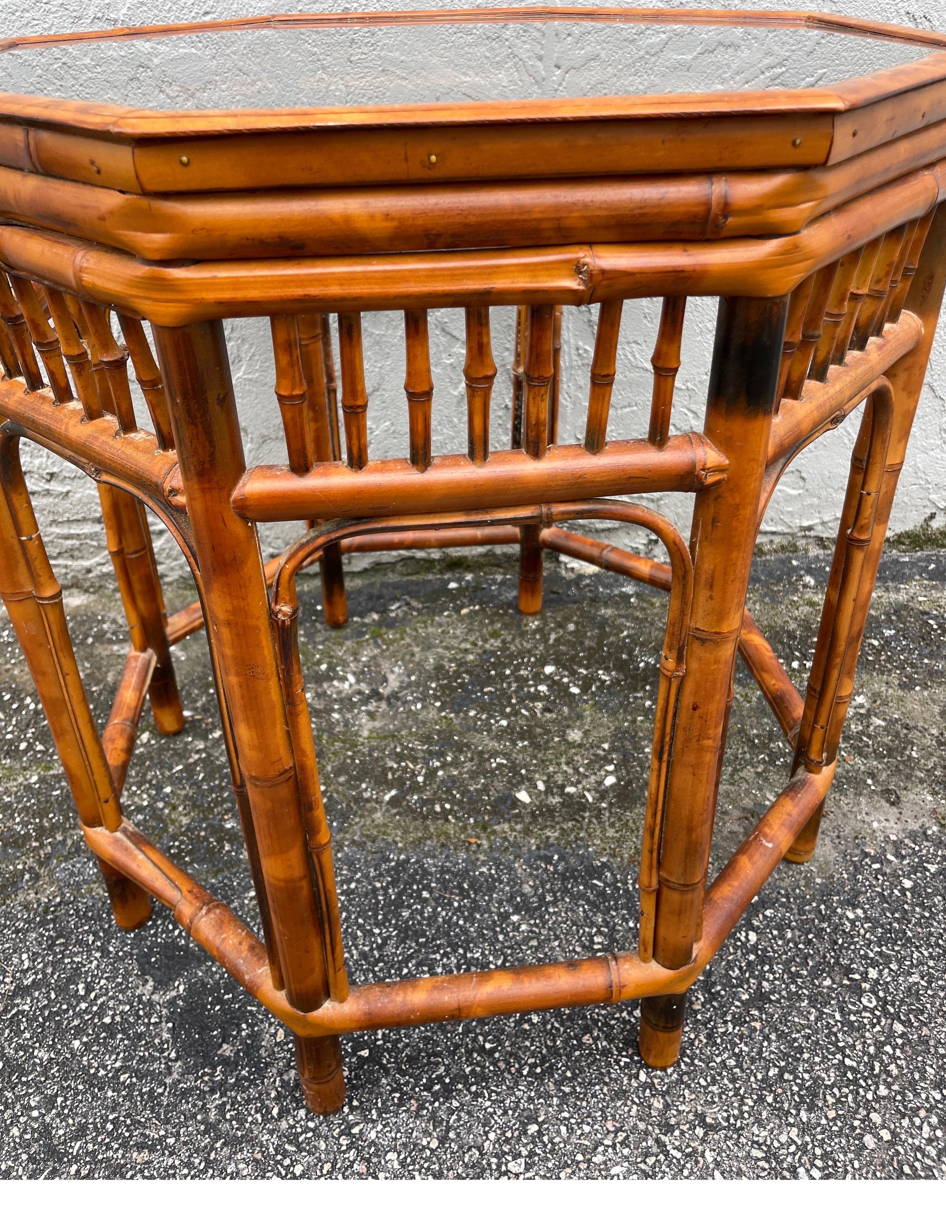 Philippine Burnt Bamboo Octagon Shaped Brighton Pavillion Side Table For Sale