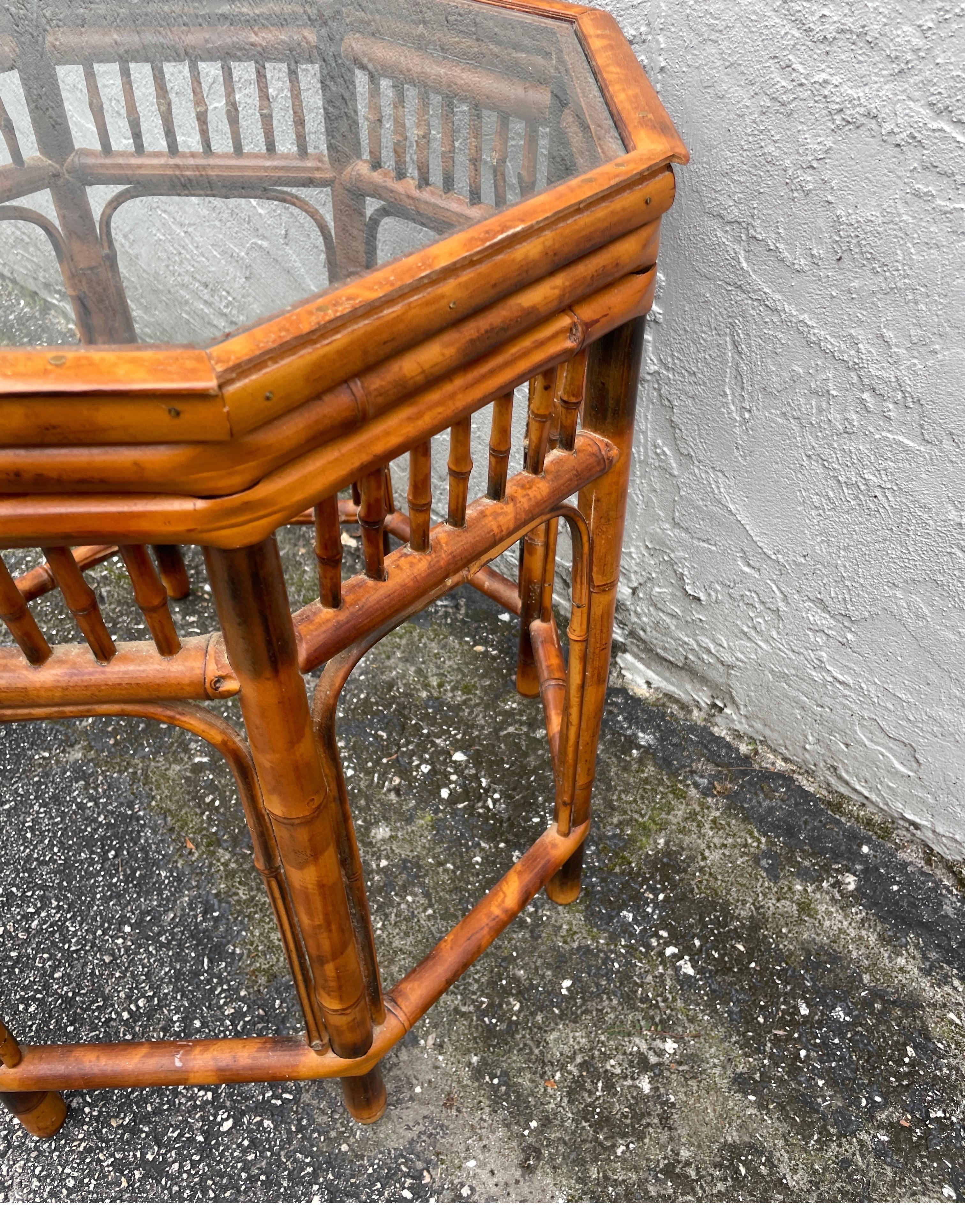 20th Century Burnt Bamboo Octagon Shaped Brighton Pavillion Side Table For Sale
