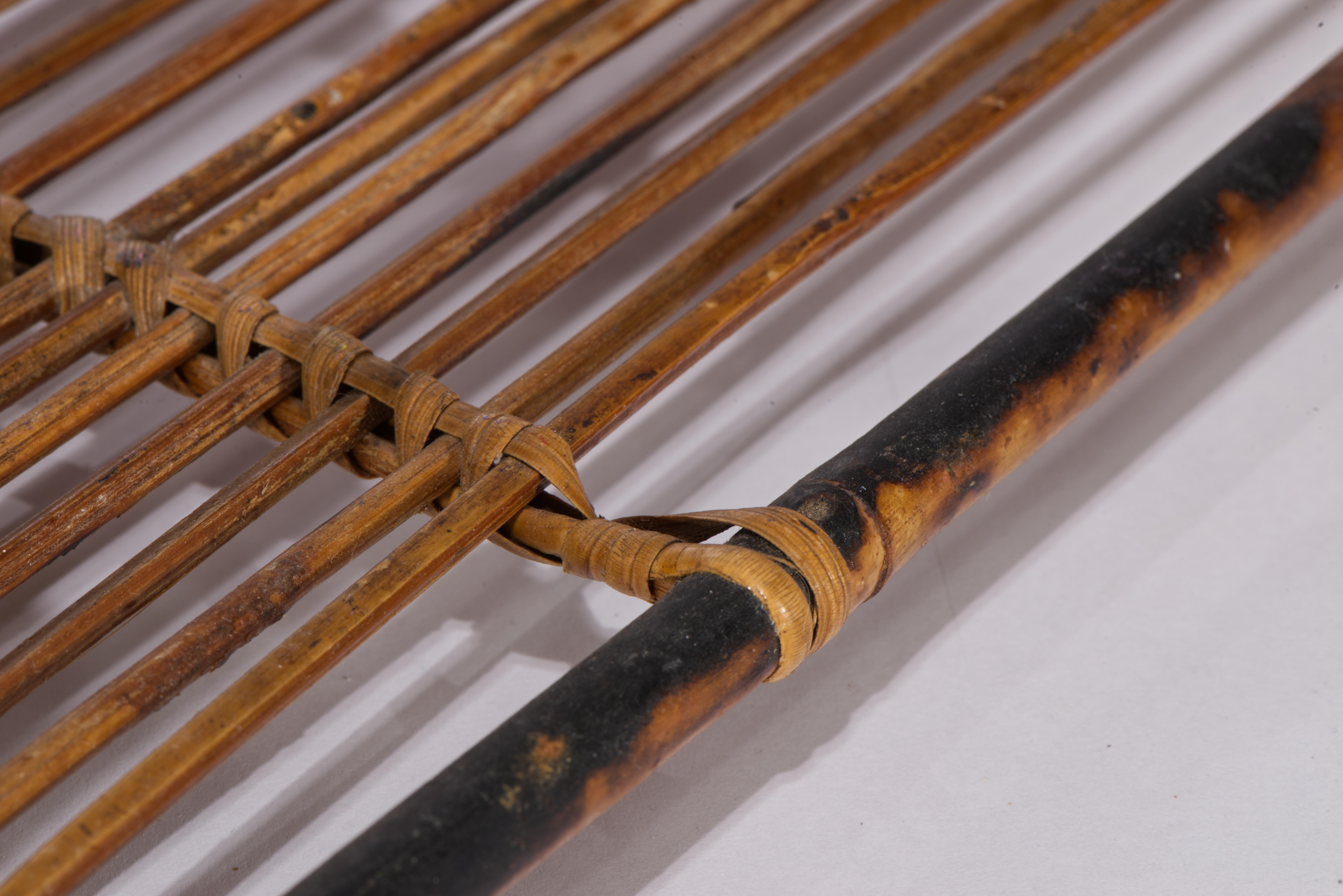 Burnt Bamboo Rattan and Wicker Vintage Tiered Shelf, 1950s For Sale 2