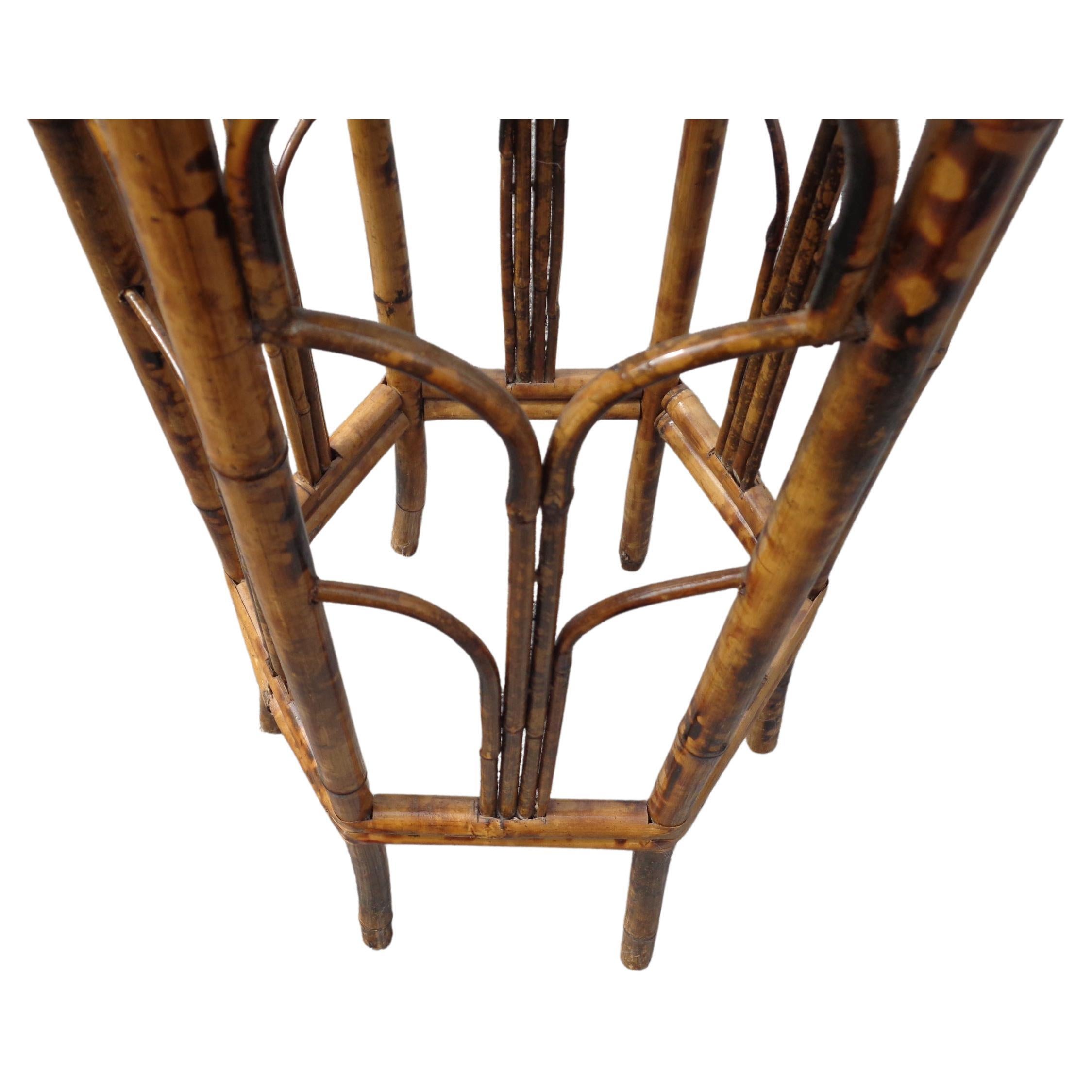 Late 20th Century Burnt Tortoise Bamboo Rattan Hexagonal Plant Stand, Circa 1970