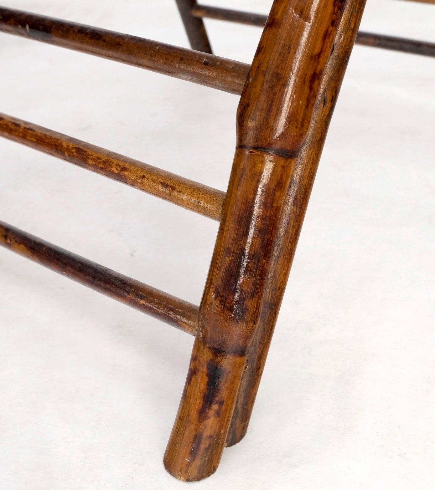American Burnt Bamboo Vintage Folding Cafe Occasional Table w/ Two Matching Chairs Set  For Sale