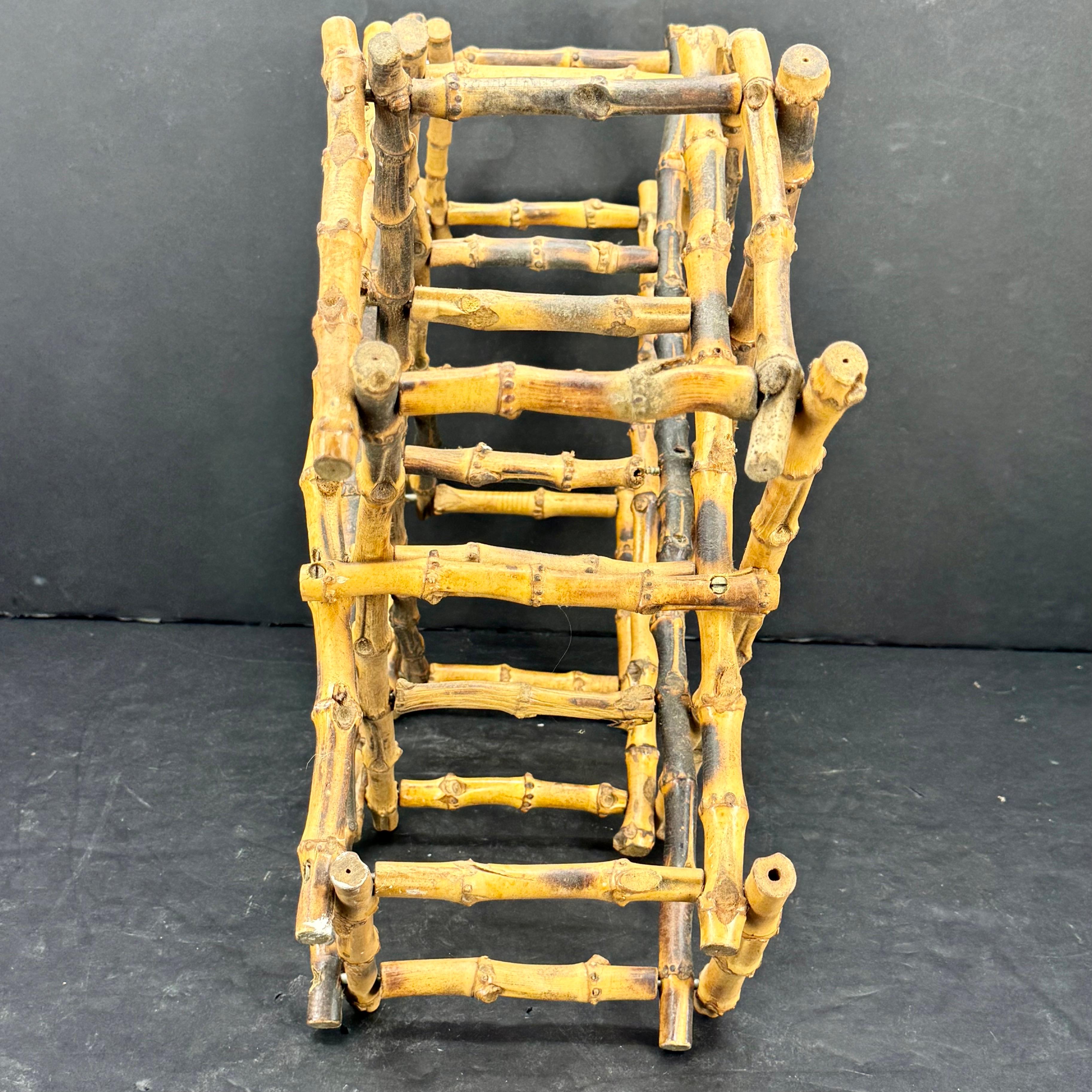 Hand-Crafted Burnt Bamboo Wine Bottle Rack Storage Display For Sale