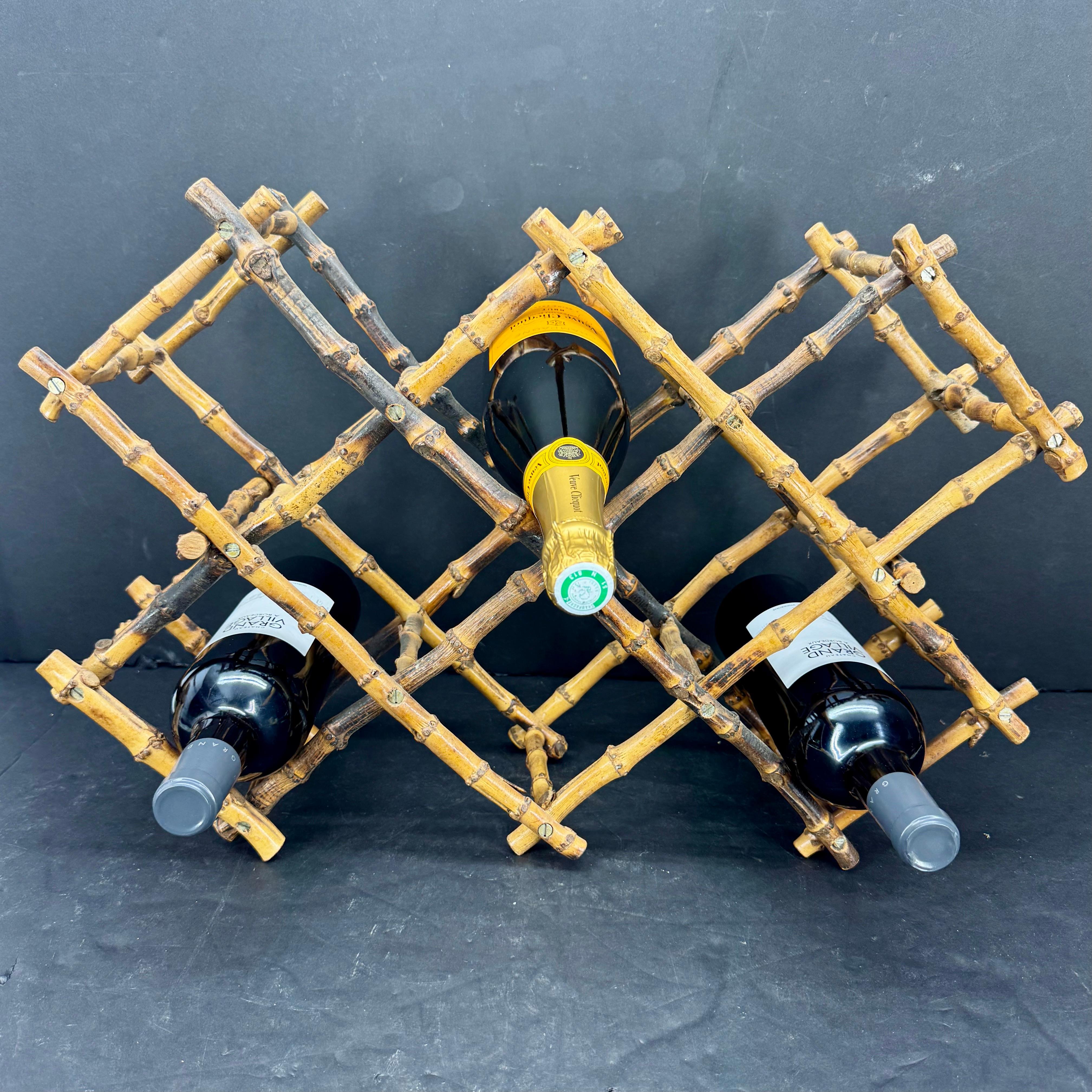 Burnt Bamboo Wine Bottle Rack Storage Display In Good Condition For Sale In Haddonfield, NJ