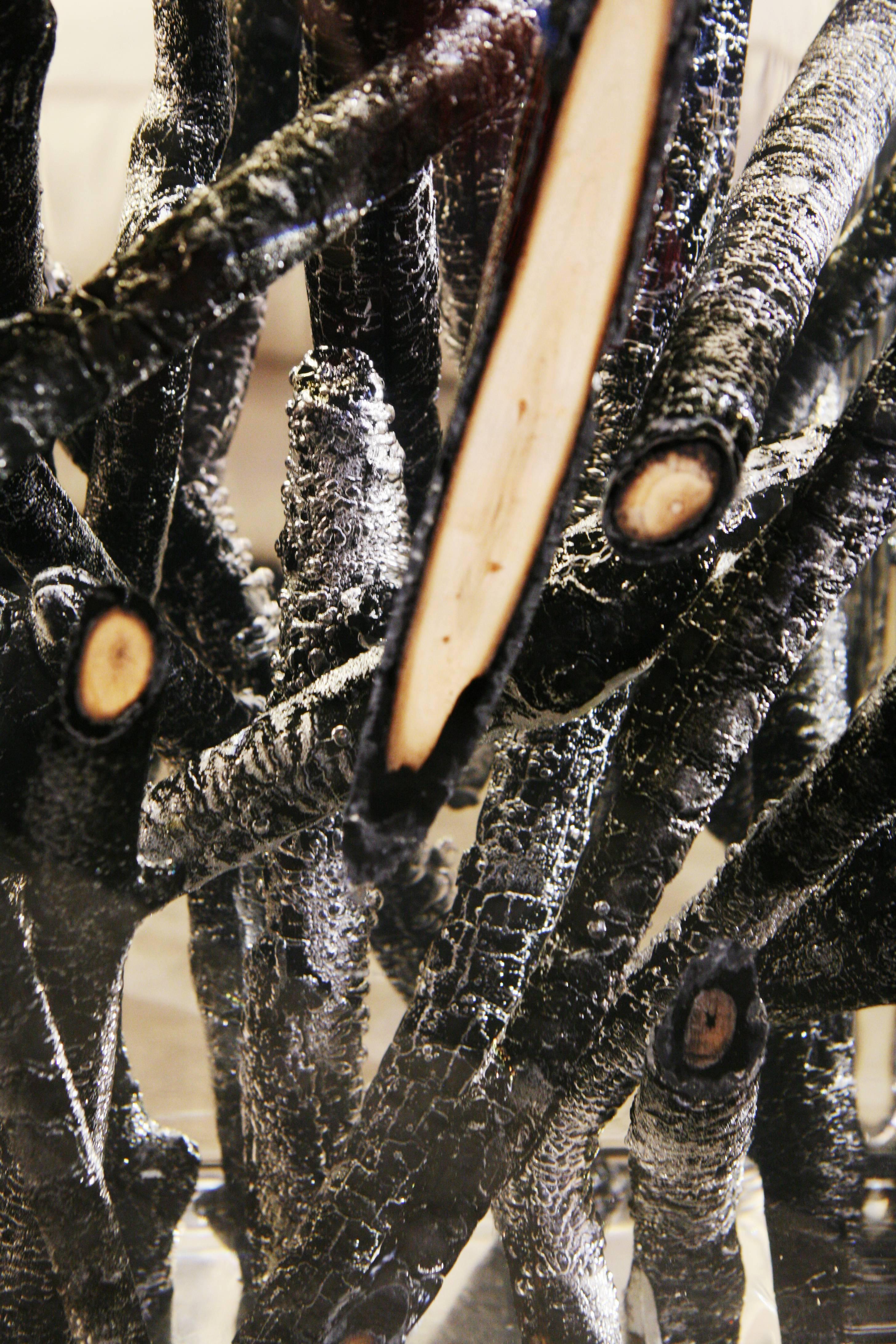 Table d'appoint Burnt Branches en verre acrylique et bois brûlé en vente 3