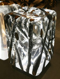 Burnt Branches Side Table in Acrylic Glass and Burnt wood