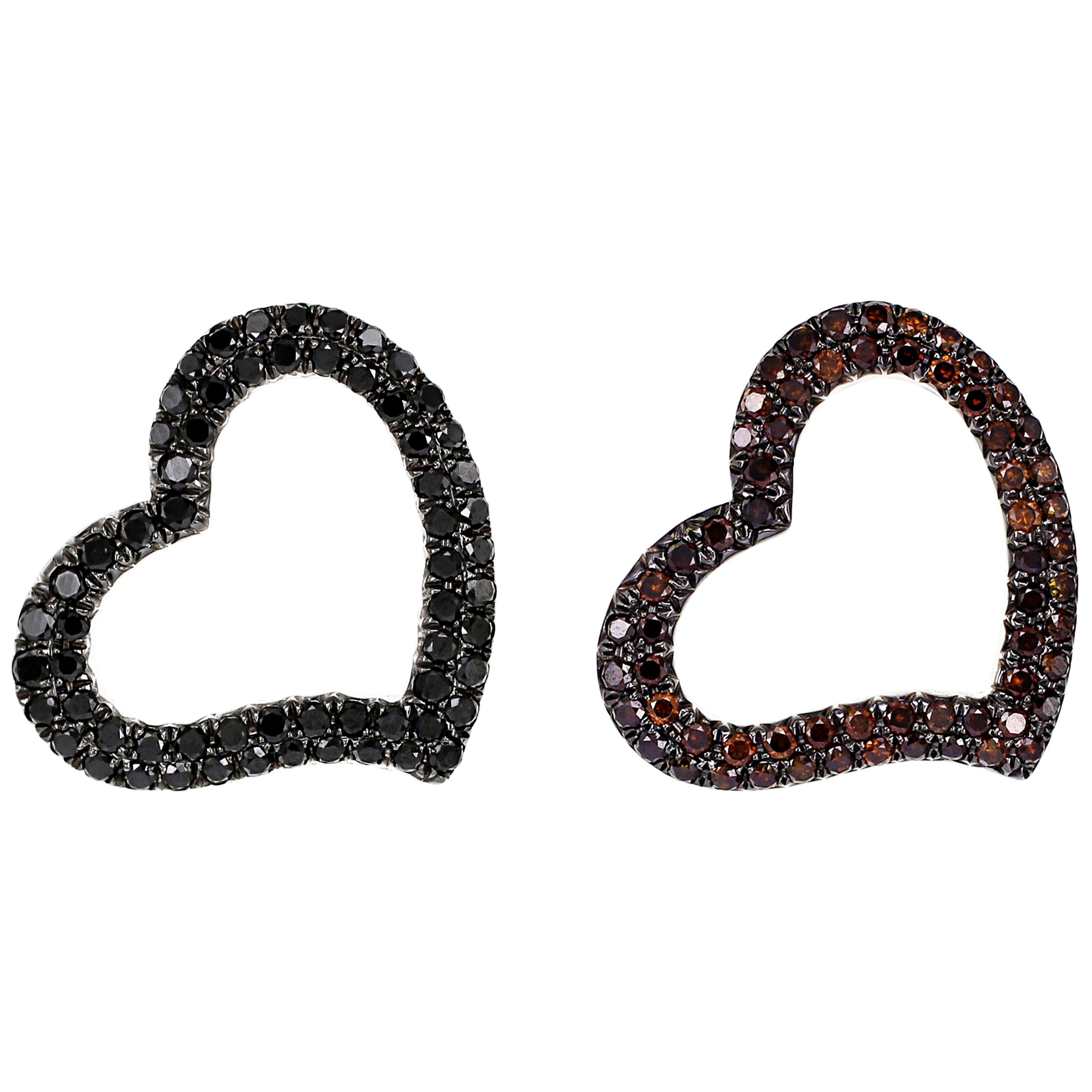 Boucles d'oreilles en diamant de couleur brûlé et diamant de couleur noire naturelle