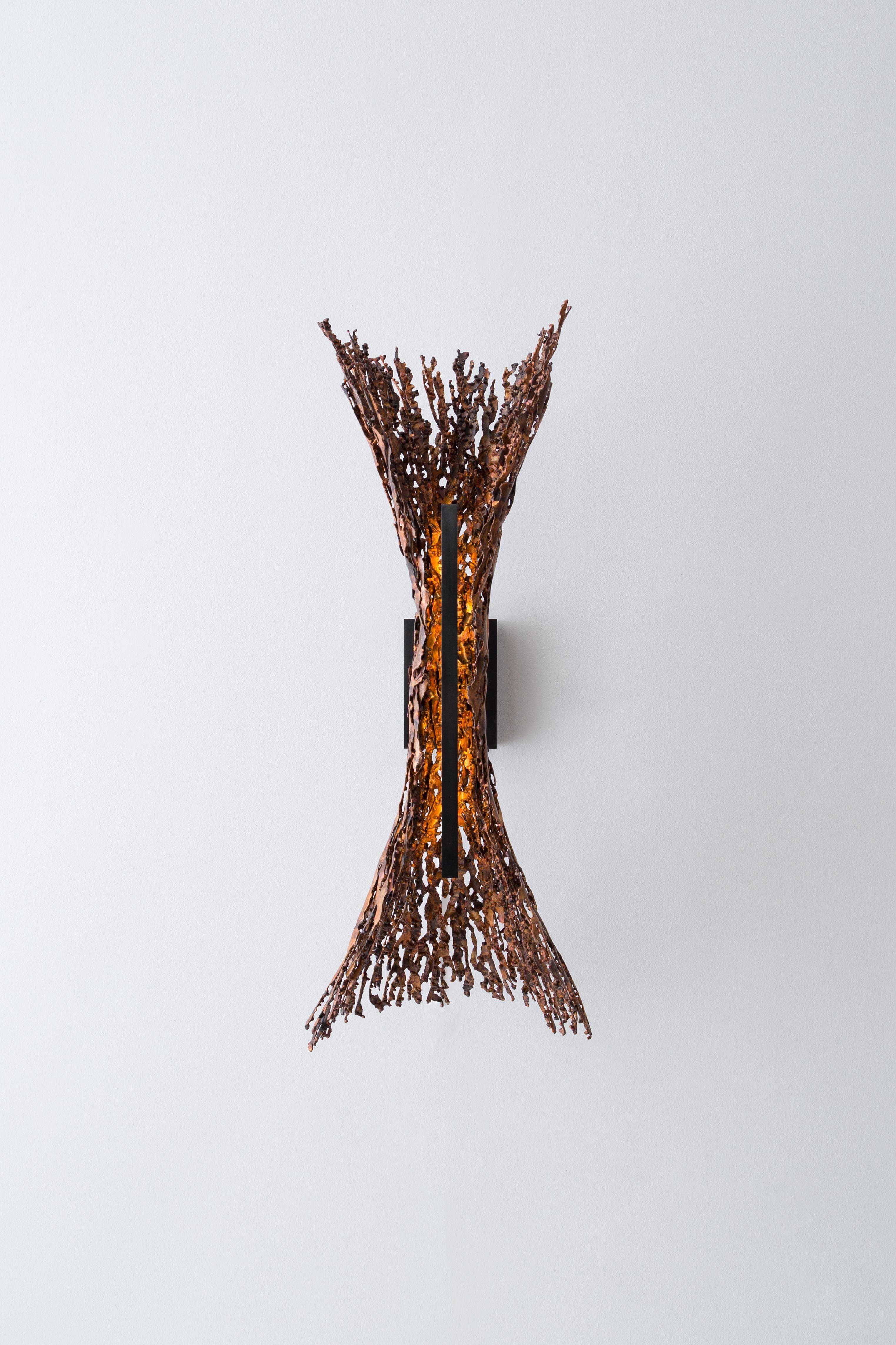 Modern Burnt Copper Form Sconce, Spreading, Wall Sculpture For Sale