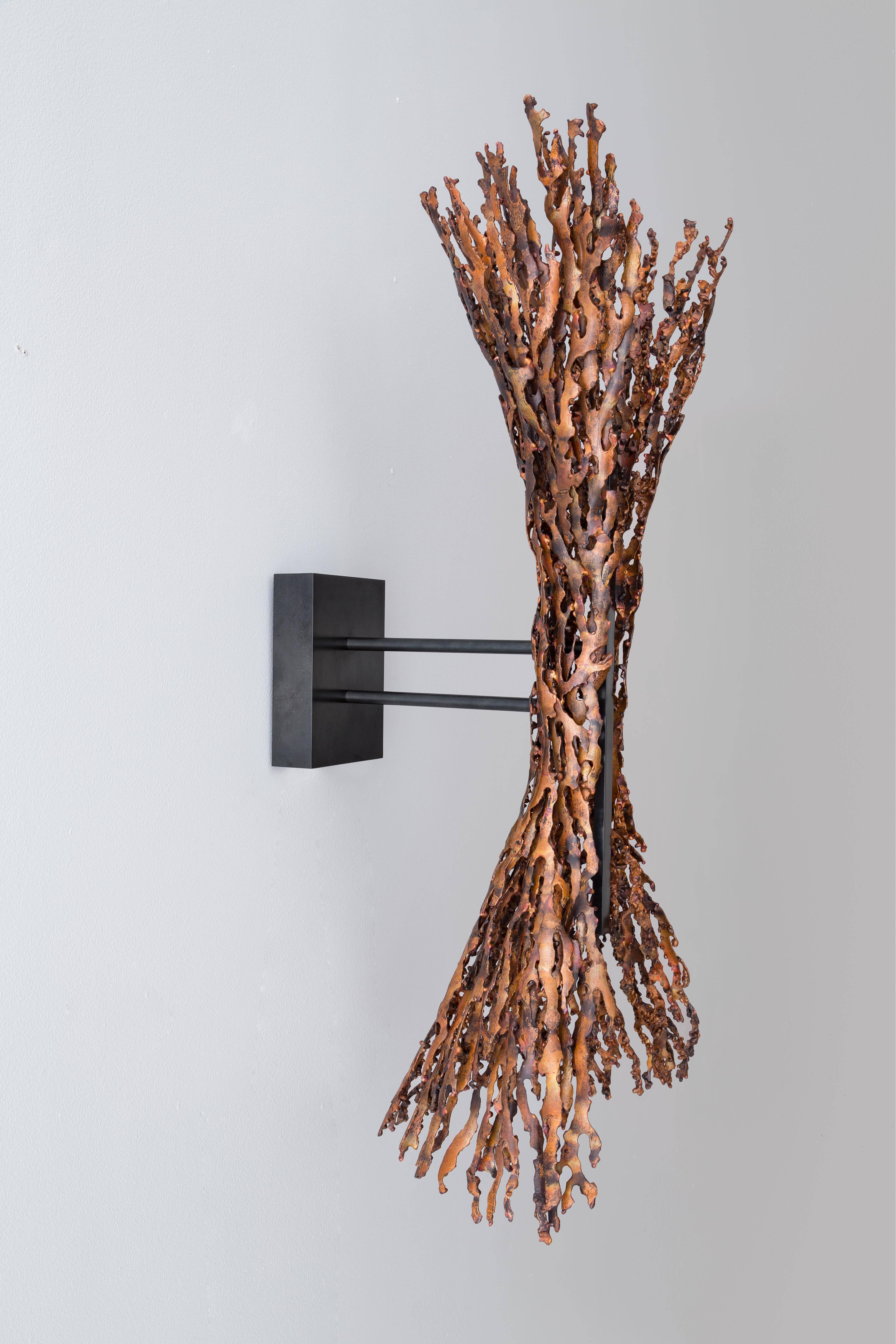 Burnt Copper Form Sconce, Spreading, Wall Sculpture For Sale 1
