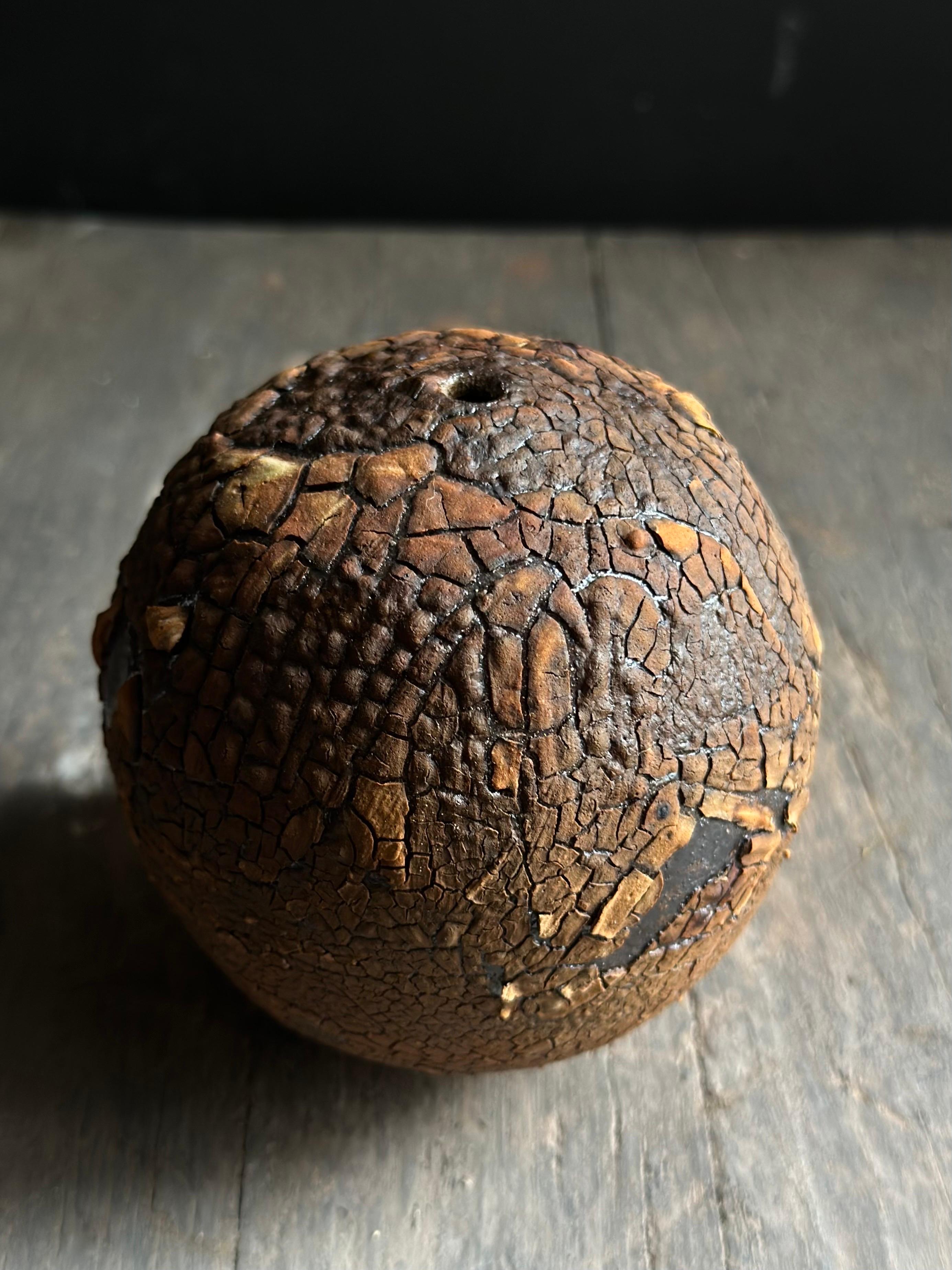 Rustic Burnt Earth Cracked Sphere Bud Vase