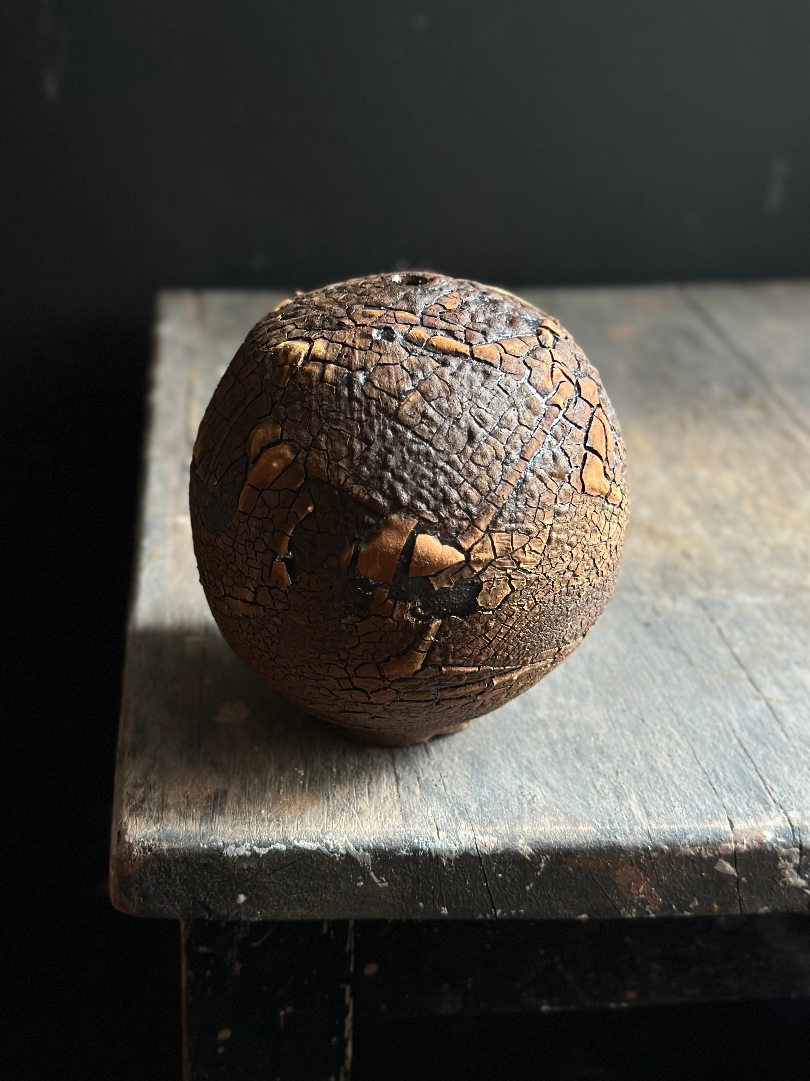 American Burnt Earth Cracked Sphere Bud Vase