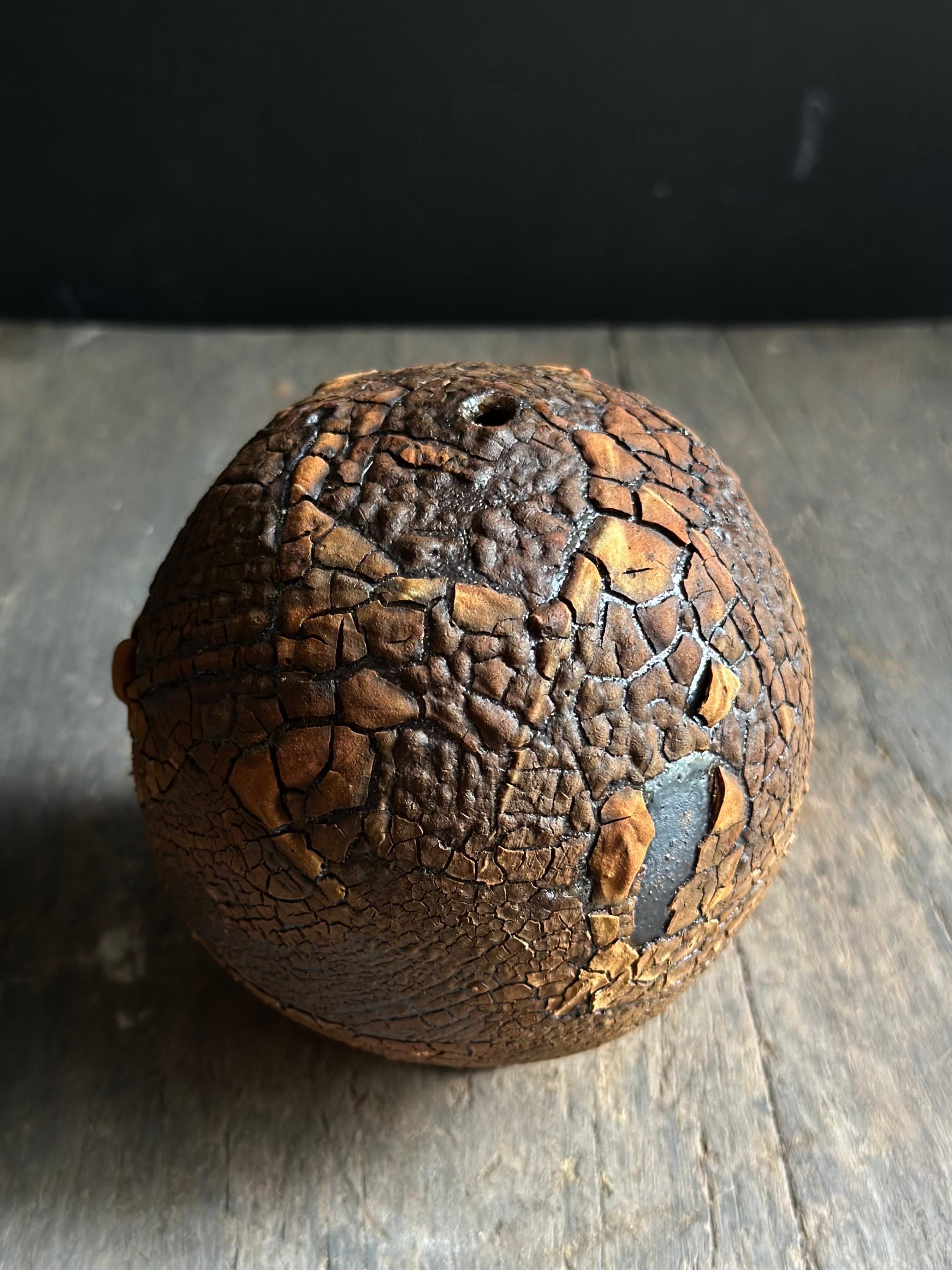 Hand-Crafted Burnt Earth Cracked Sphere Bud Vase
