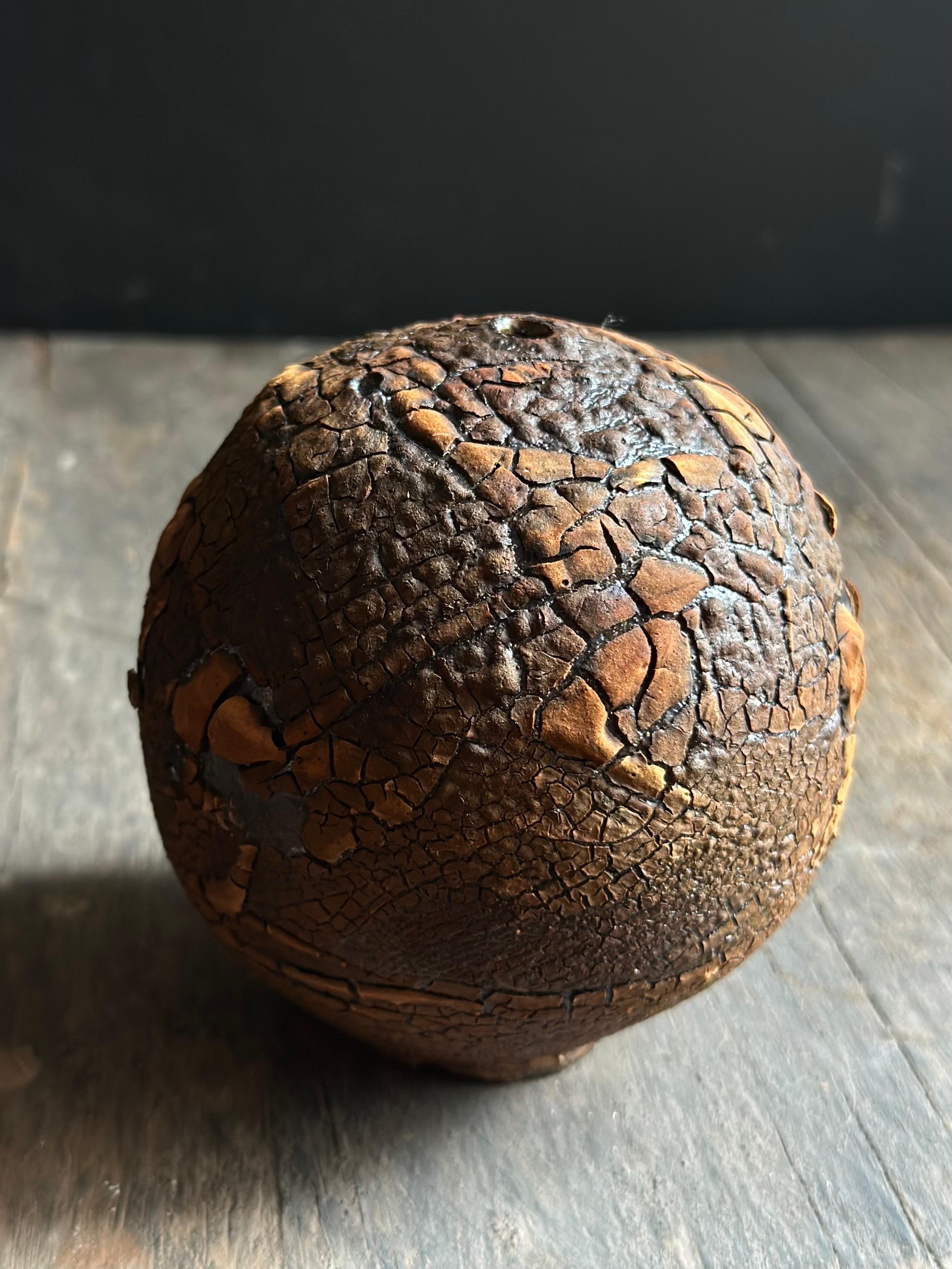 Burnt Earth Cracked Sphere Bud Vase In New Condition In Pasadena, CA