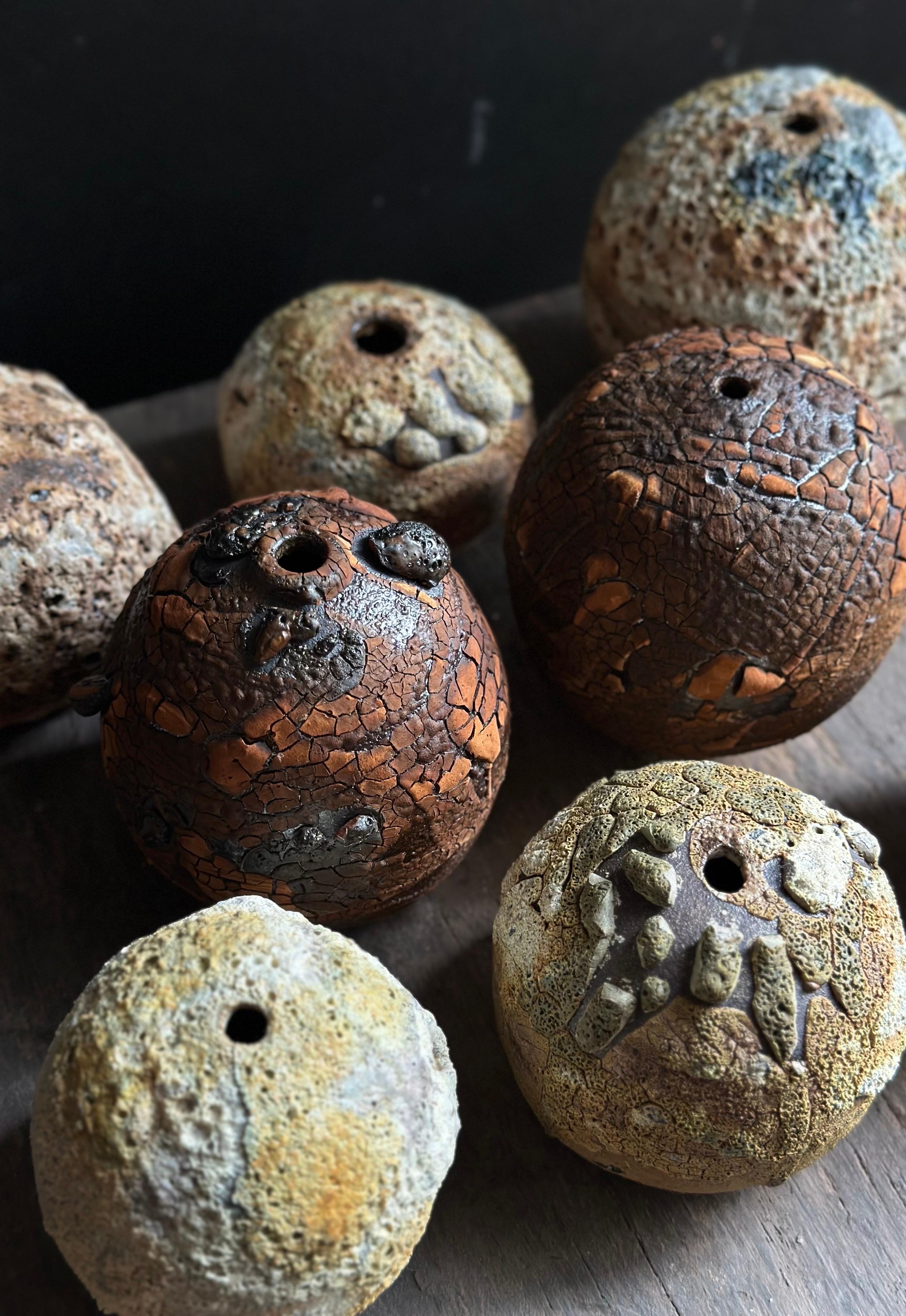 Contemporary Burnt Earth Cracked Sphere Bud Vase