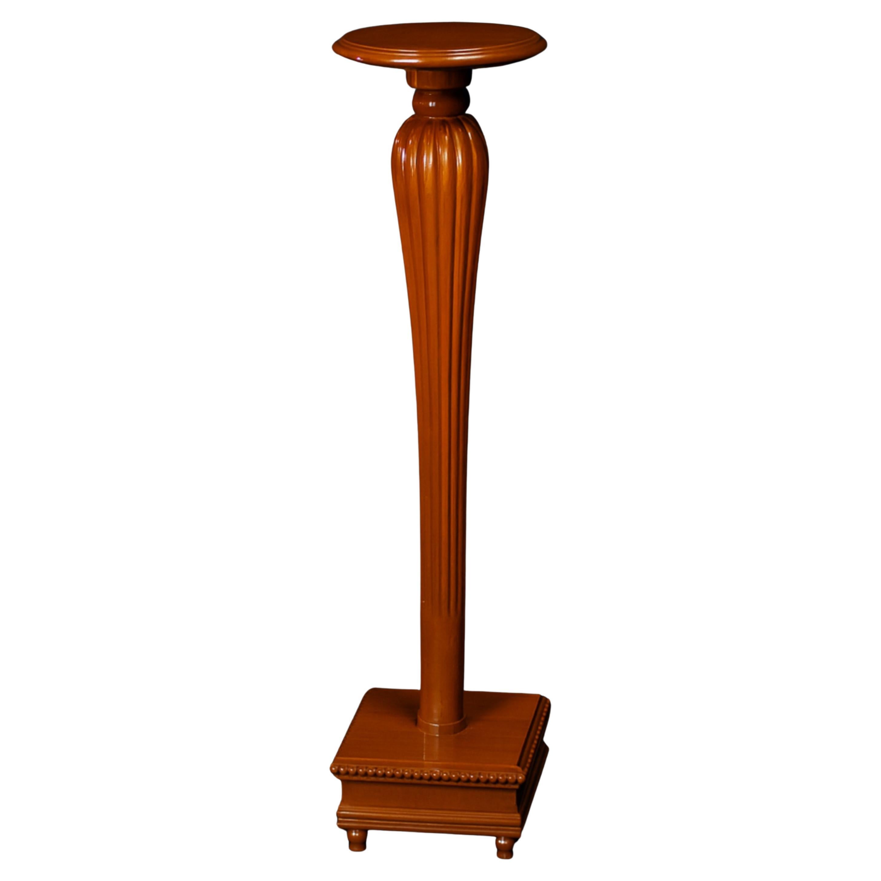 Burnt Ochre Color Classical Wooden Column Pedestal, 20th Century For Sale
