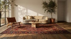 Tappeto Heriz annodato a mano color ocra bruciato 8 piedi x 11 piedi , Medaglione geometrico Heritage