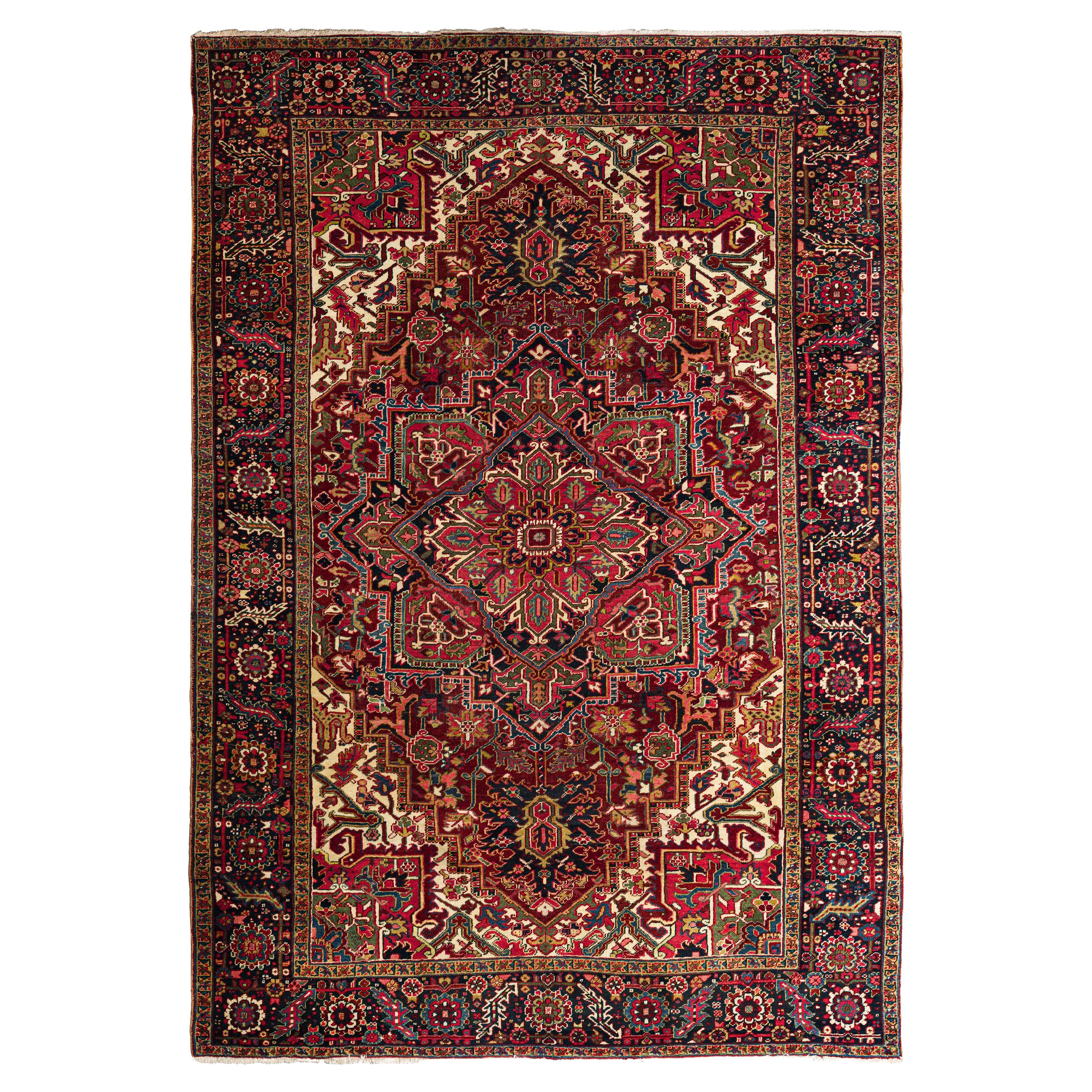 Burnt Ochre Heriz Hand Knotted Rug 8 ft x 11 ft , Geometric Medallion Heritage