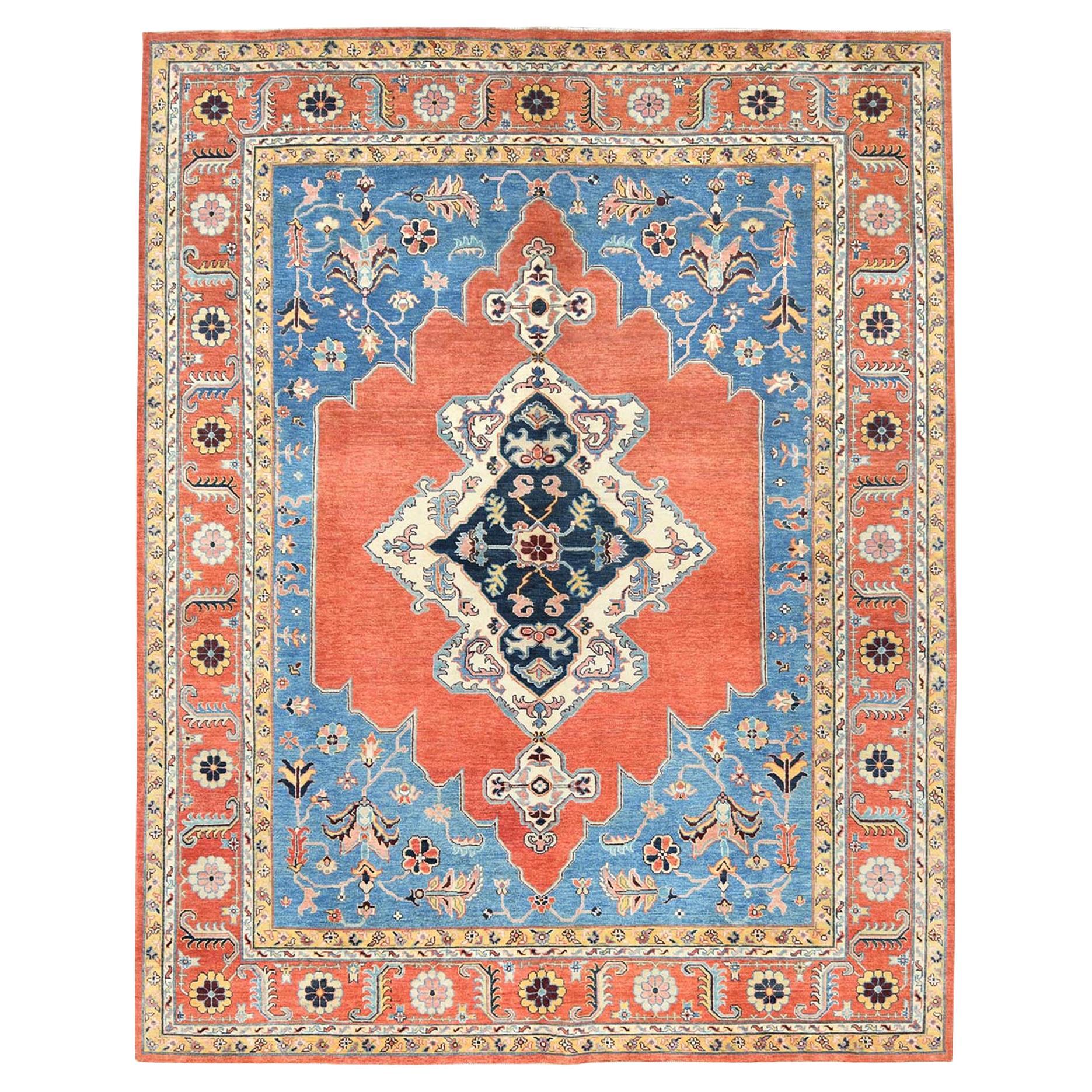 Burnt Orange Afghan Peshawar Bakshaish Design Hand Knotted Wool Rug 9'1" x 11'8"
