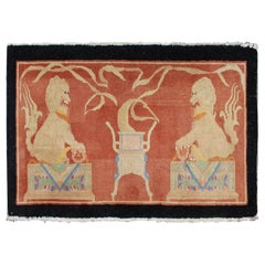 Burnt Orange and Onyx Chinese Pictorial Rug with Three Imposing Figures