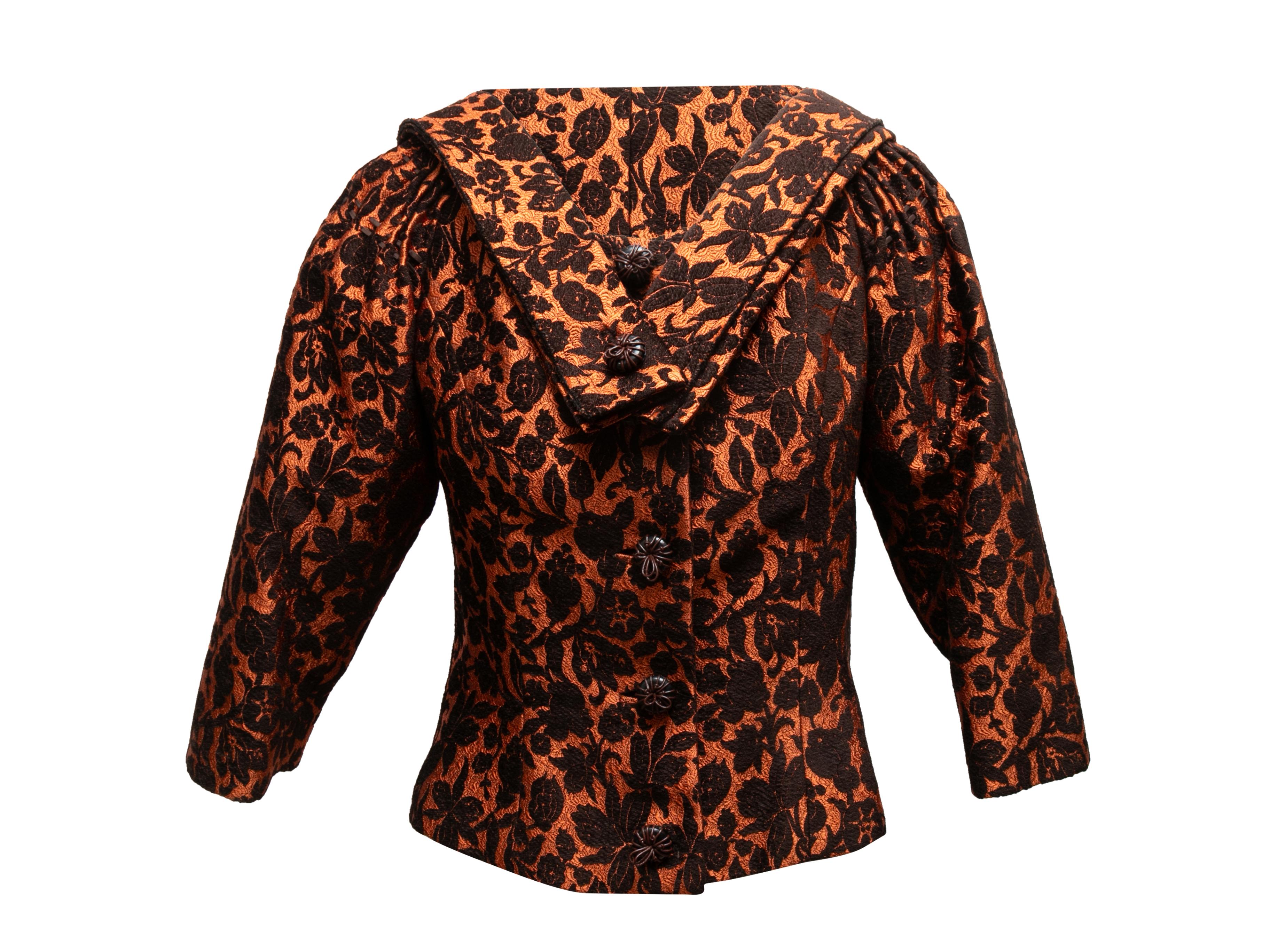 Noir Veste de soirée en brocart orange brûlé et noir Carolina Herrera Taille US 6 en vente