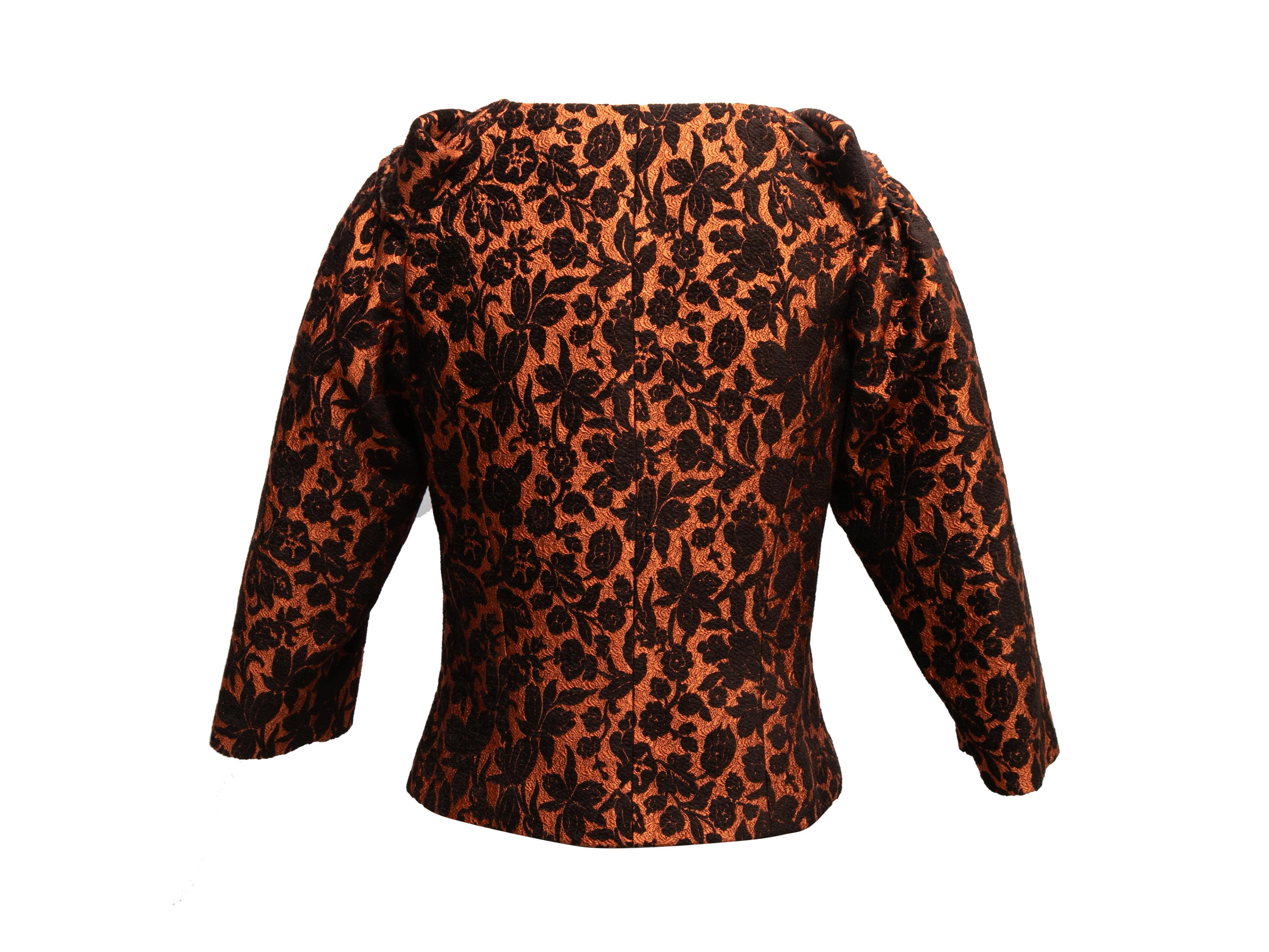 Veste de soirée en brocart orange brûlé et noir Carolina Herrera Taille US 6 Pour femmes en vente