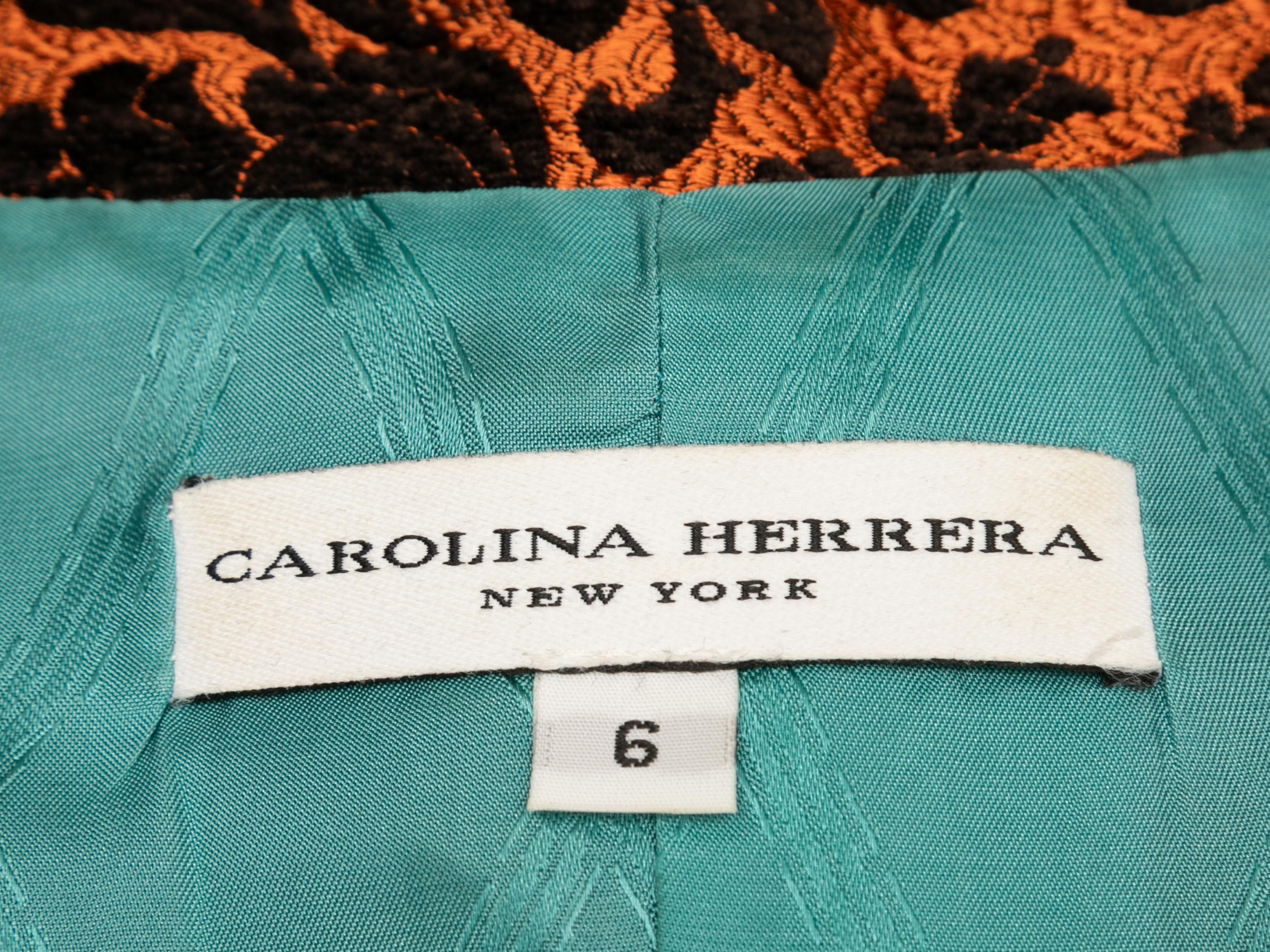 Veste de soirée en brocart orange brûlé et noir Carolina Herrera Taille US 6 en vente 1
