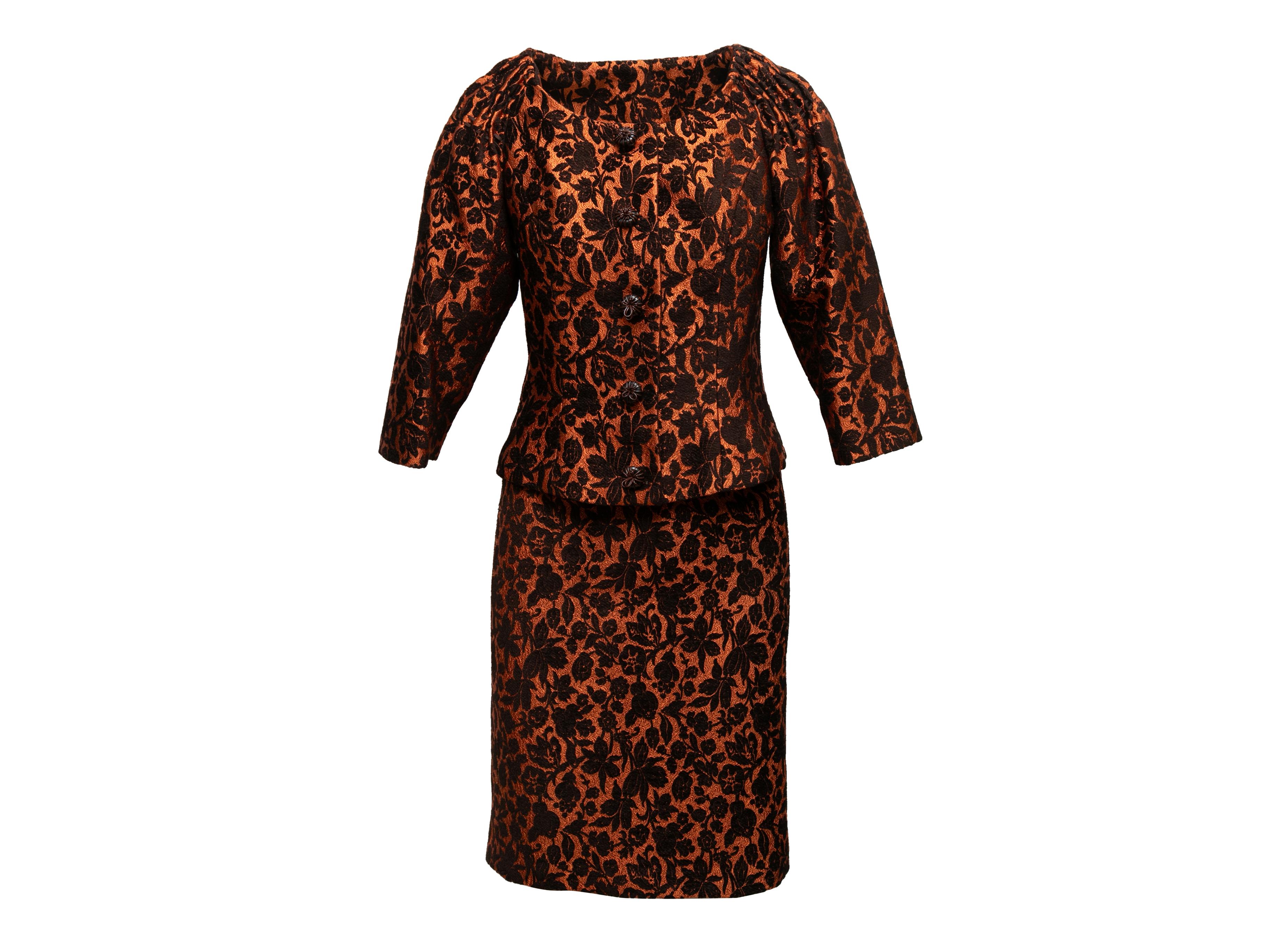 Veste de soirée en brocart orange brûlé et noir Carolina Herrera Taille US 6 en vente 3