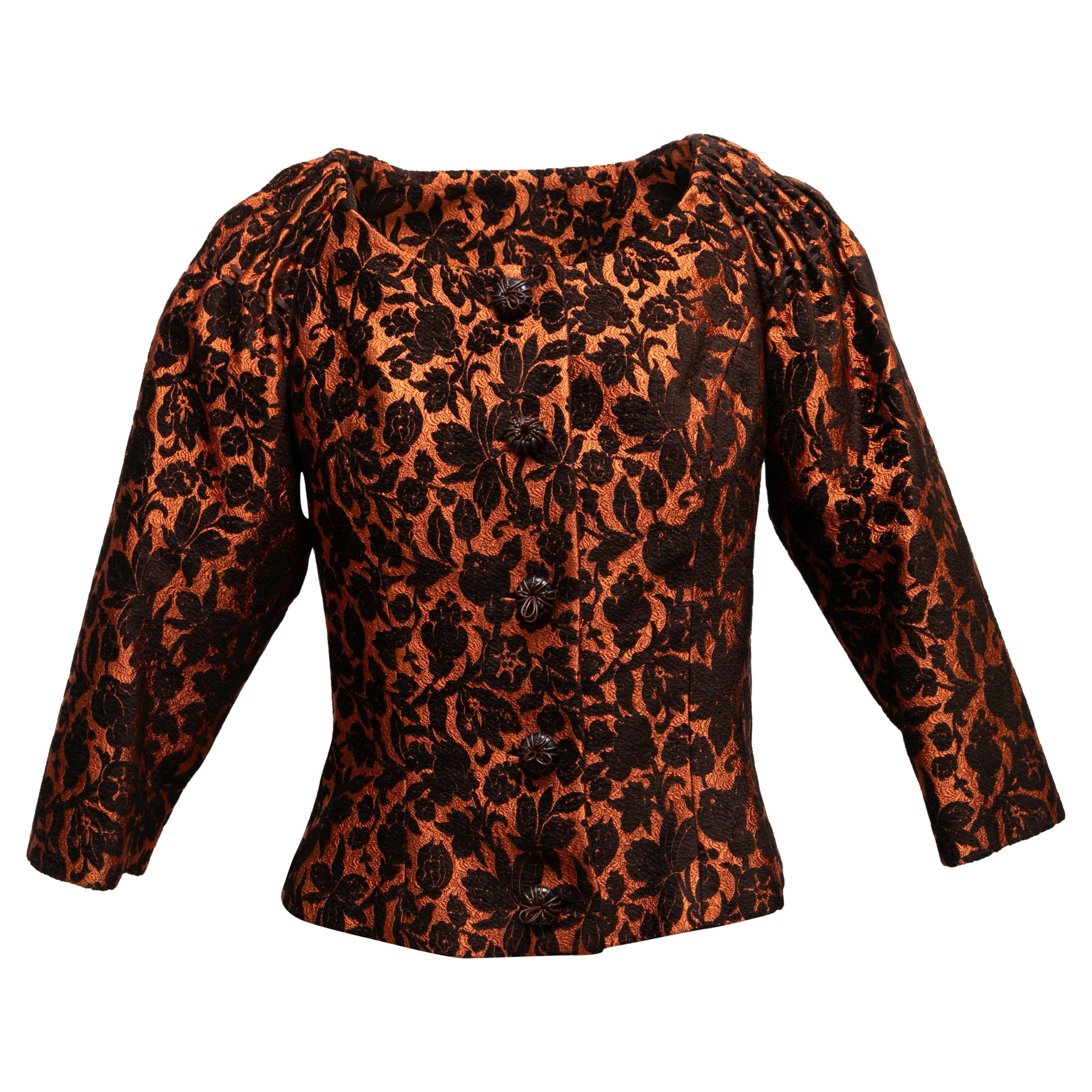 Burnt Orange & Black Carolina Herrera Brocade Evening Jacket Size US 6