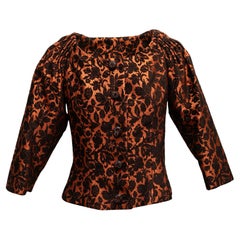 Naranja quemado y negro Carolina Herrera Chaqueta de noche de brocado Talla US 6