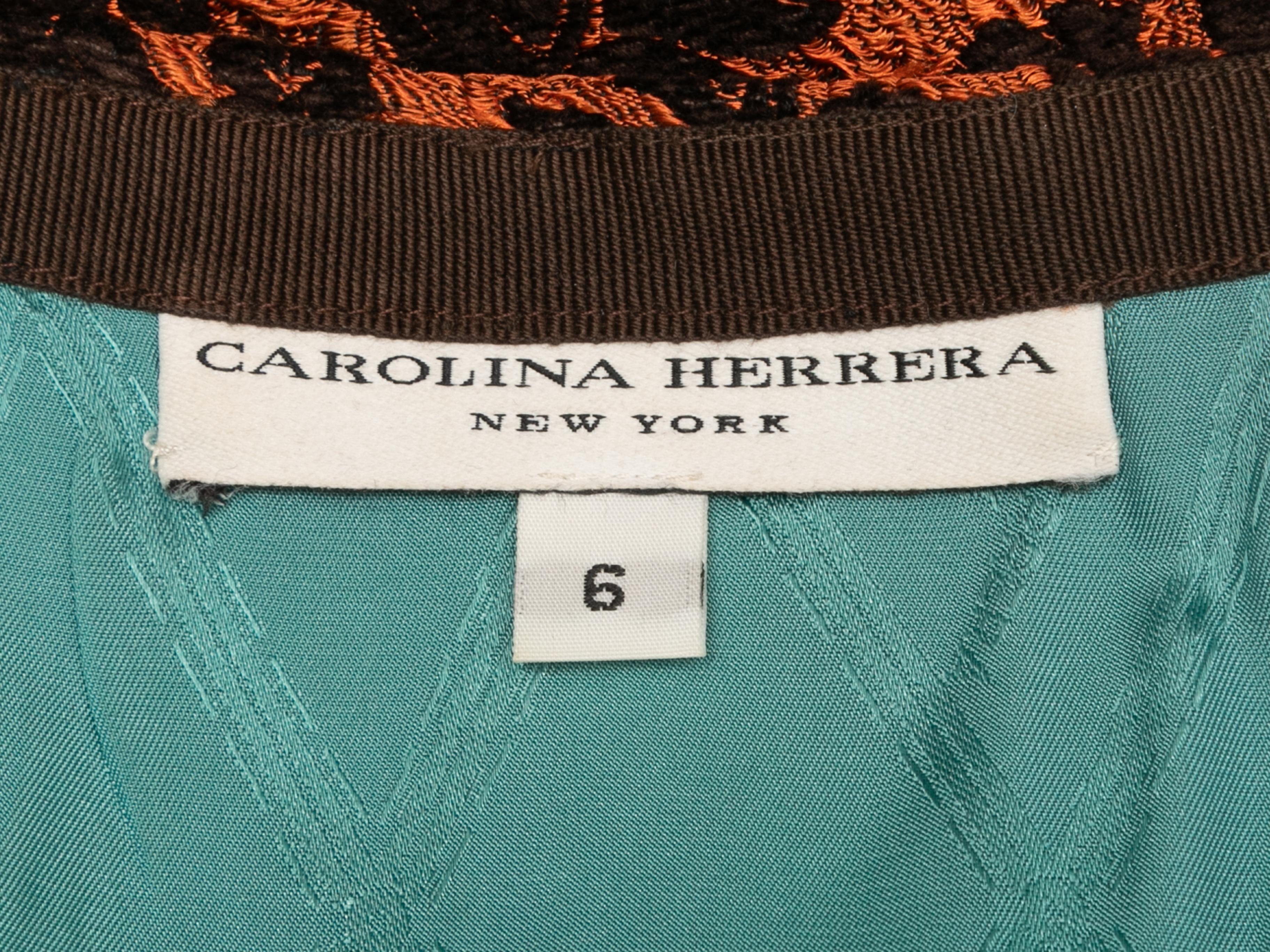 Women's Burnt Orange & Black Carolina Herrera Brocade Pencil Skirt Size US 6 For Sale