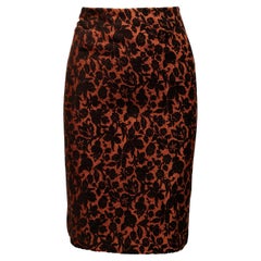Naranja quemado y negro Carolina Herrera Brocado Falda lápiz Talla US 6