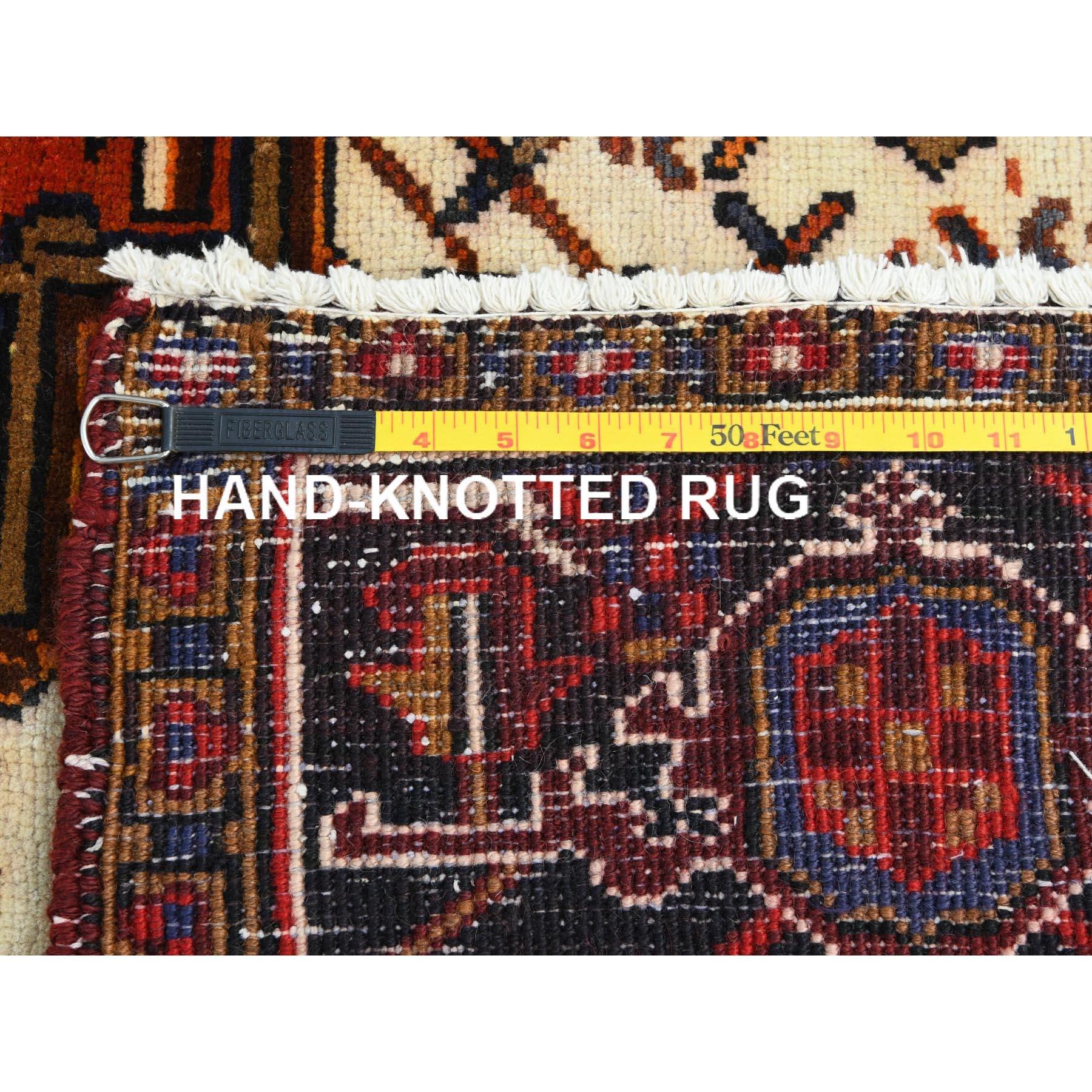 Burnt Orange Hand Knotted Semi Antique Persian Heriz Professionally Cleaned Rug 5