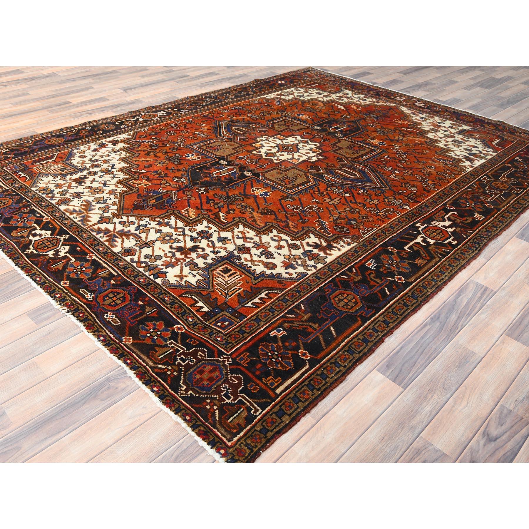 Hand-Knotted Burnt Orange Hand Knotted Semi Antique Persian Heriz Professionally Cleaned Rug