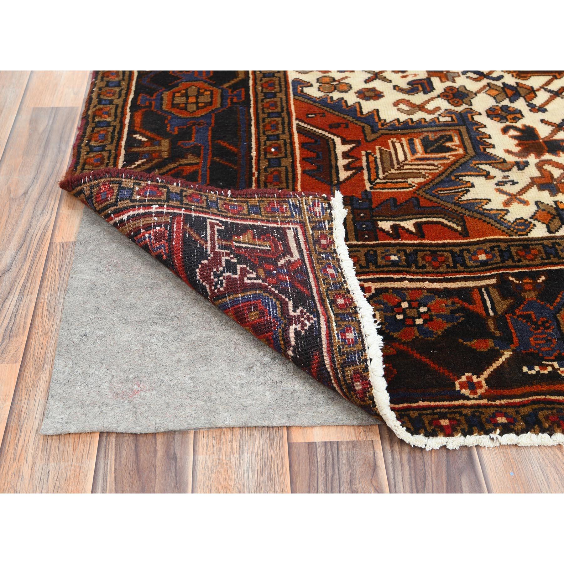 Burnt Orange Hand Knotted Semi Antique Persian Heriz Professionally Cleaned Rug In Fair Condition In Carlstadt, NJ