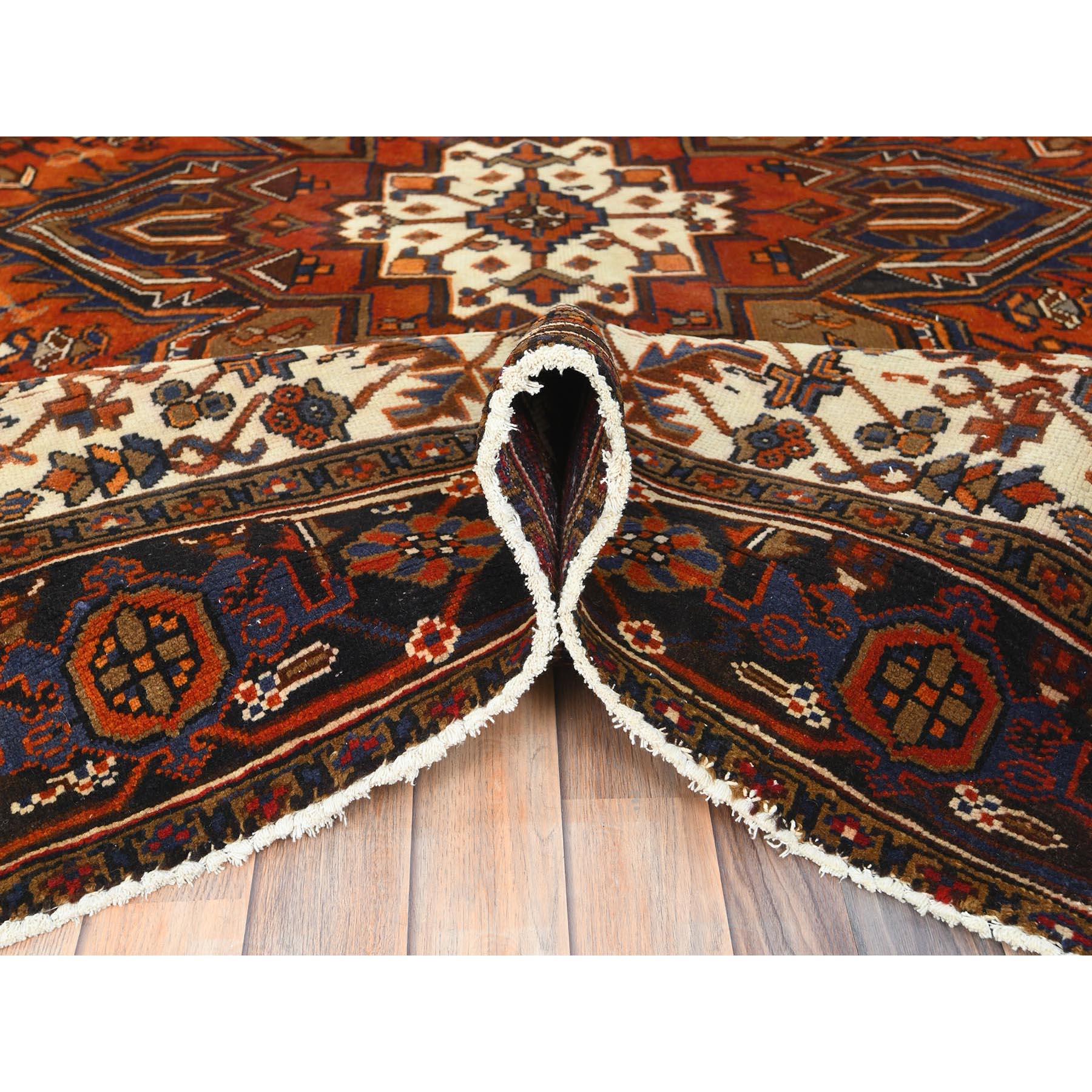 Mid-20th Century Burnt Orange Hand Knotted Semi Antique Persian Heriz Professionally Cleaned Rug