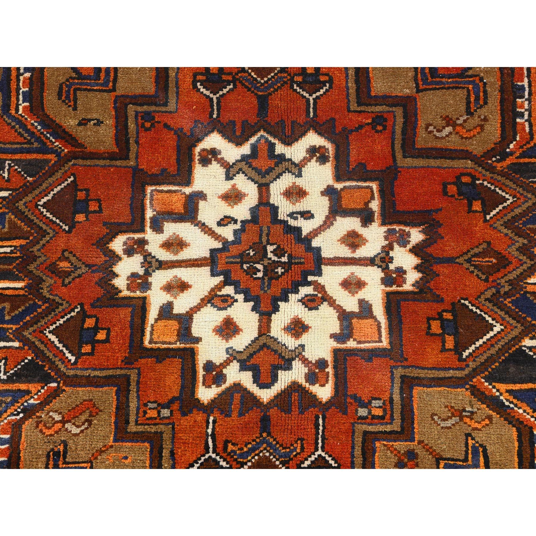 Burnt Orange Hand Knotted Semi Antique Persian Heriz Professionally Cleaned Rug 2